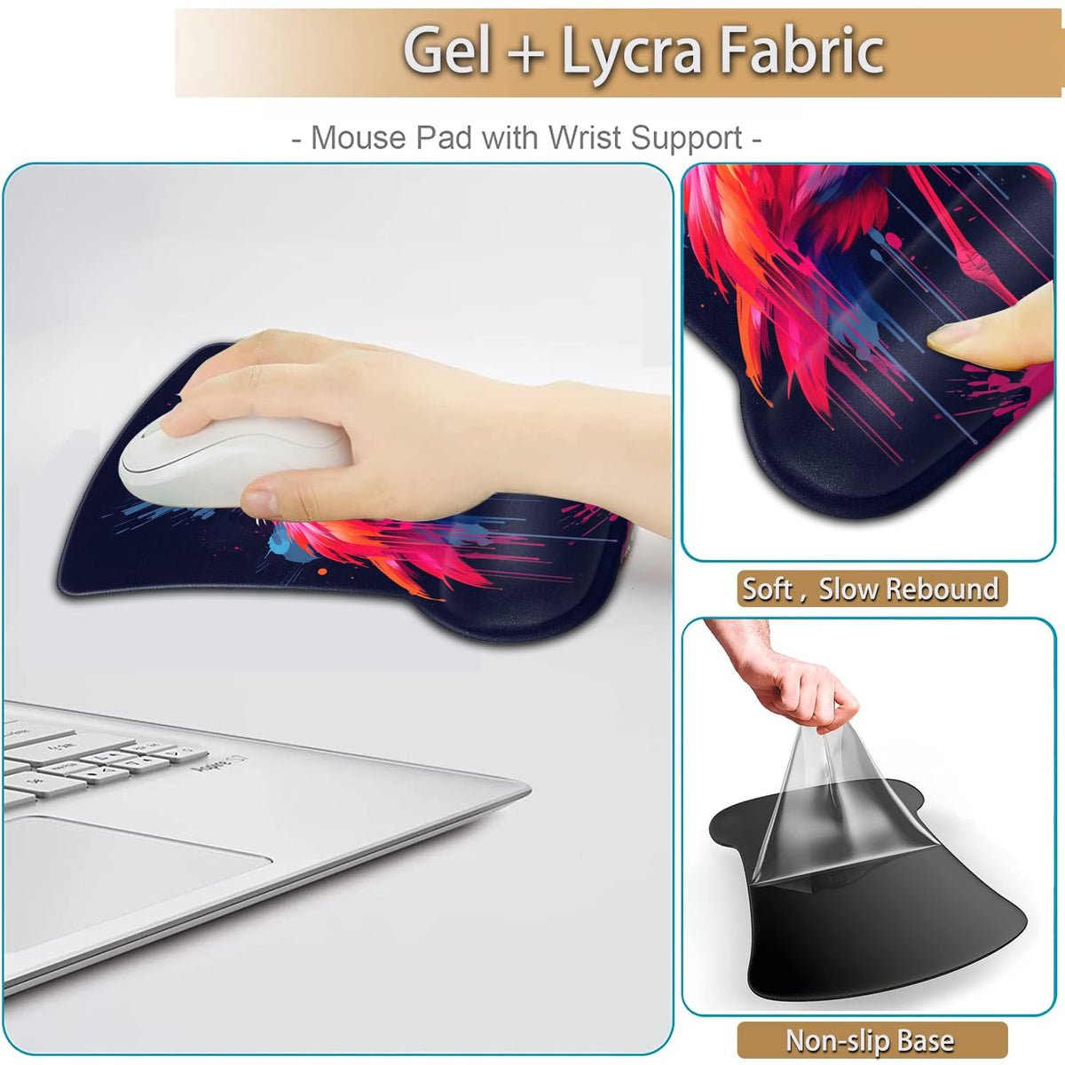 Keyboard and Mouse Pad Wrist Rest Support Set, Ergonomic Gel With Non-Slip Base for Home Office