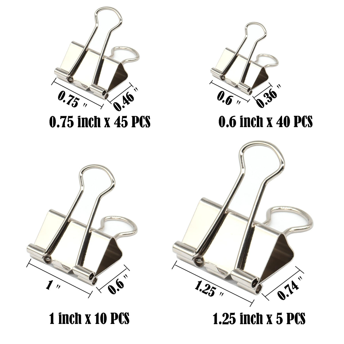 Binder Clip Paper Clamps, Assorted Sizes (Mini, Small, Medium, Large), 100 Pcs Clips for Office