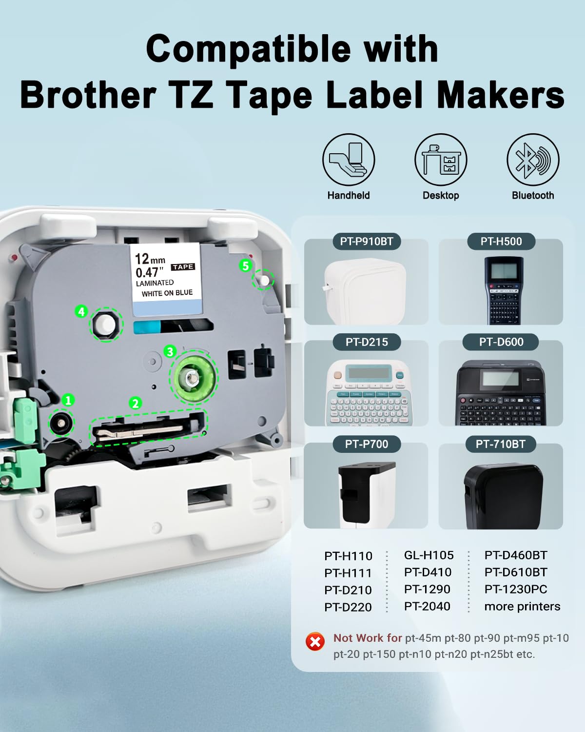 Lonitul 5 Multicolor TZ Tapes Replace for Brother P Touch Label Tape TZe