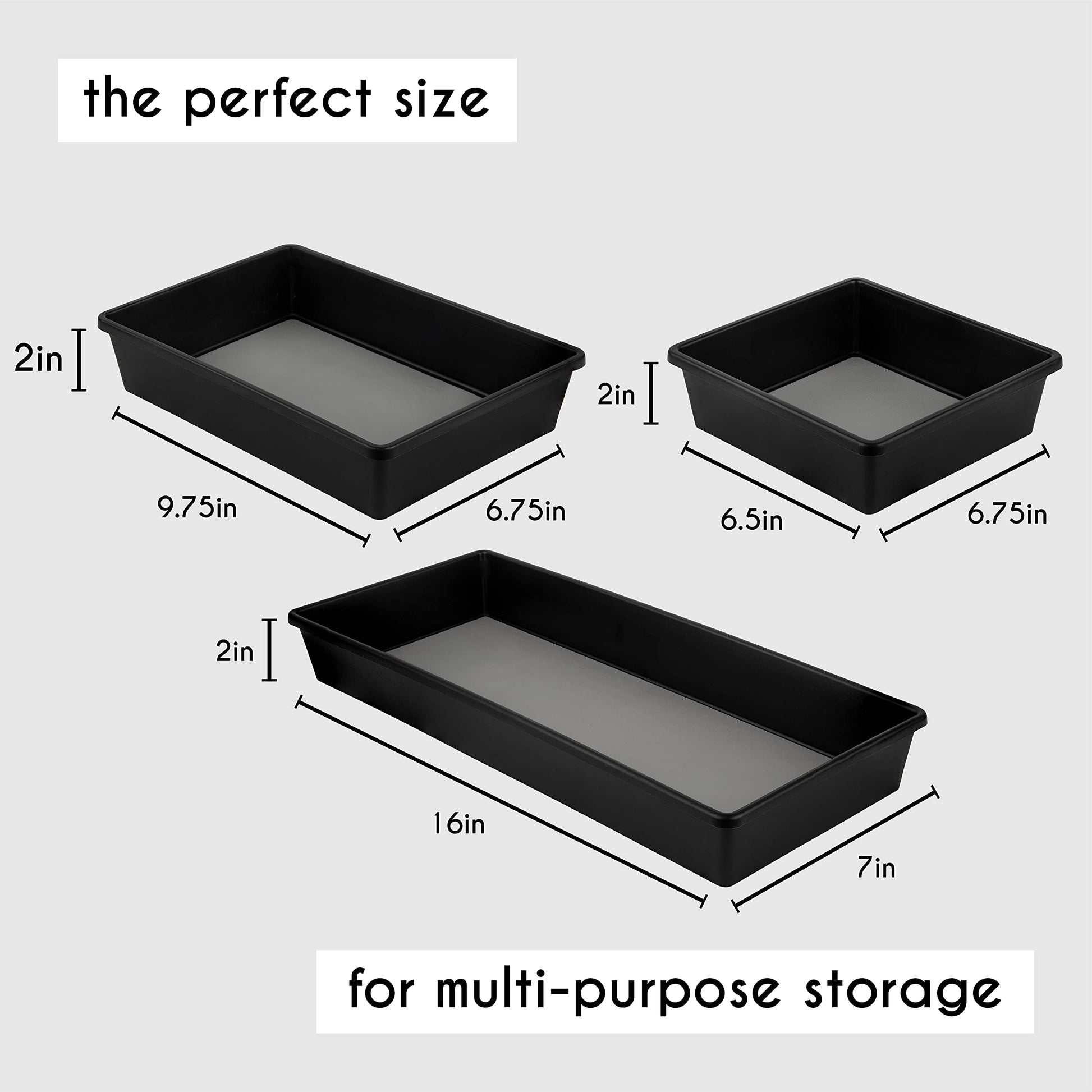 LIVORINI Plastic Drawer Organizer Trays Office Desk Storage Bins, 3-Sizes
