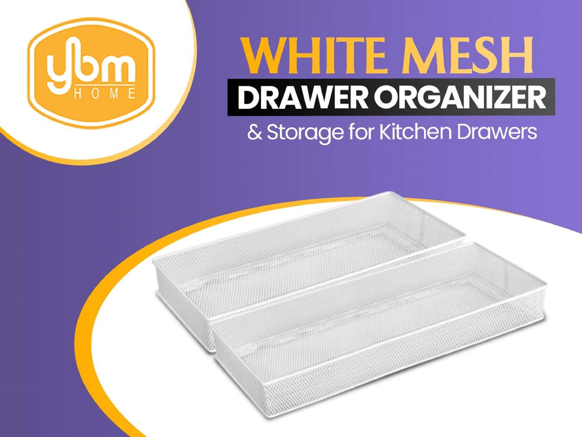 YBM Home Silver Mesh Drawer Organizer and Storage for Kitchen Drawers, Serves as School Supply