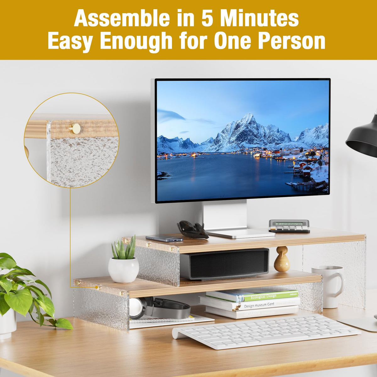 YGYQZ Adjustable Monitor Stand Riser, 9.4" ×19.3" Dual Monitor Desk Stand