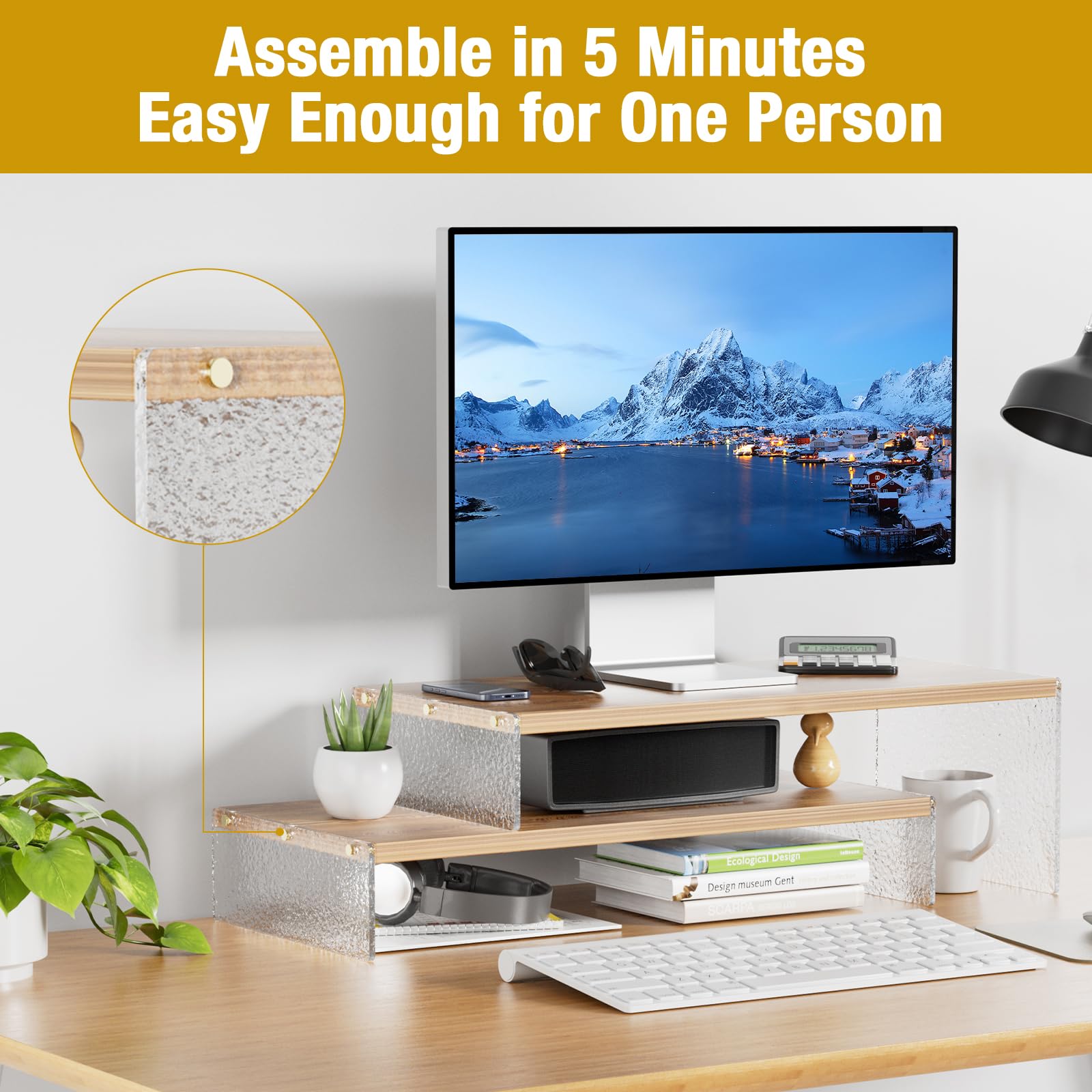 YGYQZ Adjustable Monitor Stand Riser, 9.4" ×19.3" Dual Monitor Desk Stand