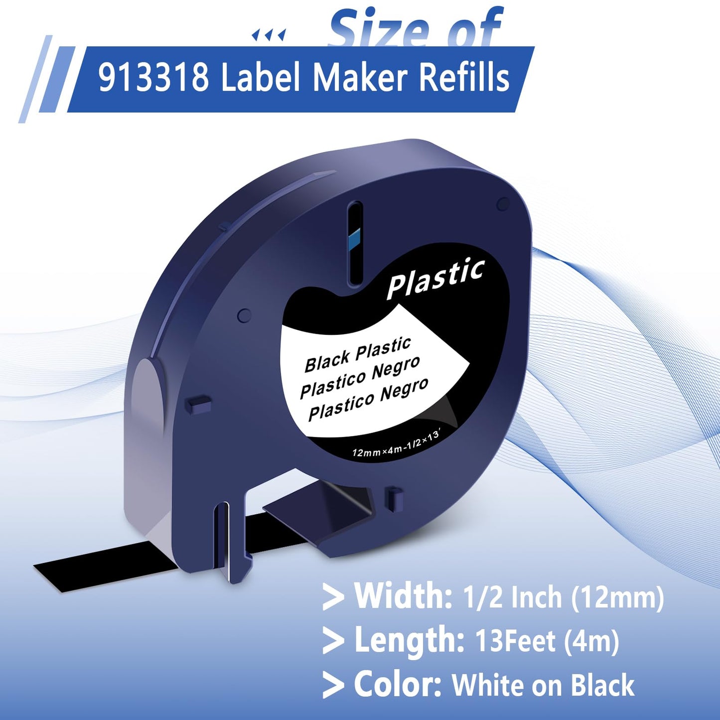 USUPERINK 10 Pack Compatible for Dymo Label Maker Refills 913318 White on Black Plastic Label Maker