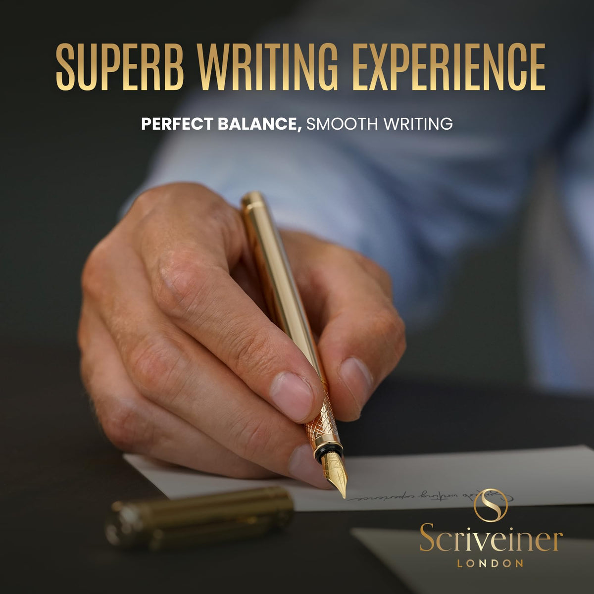 Scriveiner Luxury Fountain Pen - Stunning Gold Luxury Pen, Real Gold Finsih, Schmidt Gilded Nib
