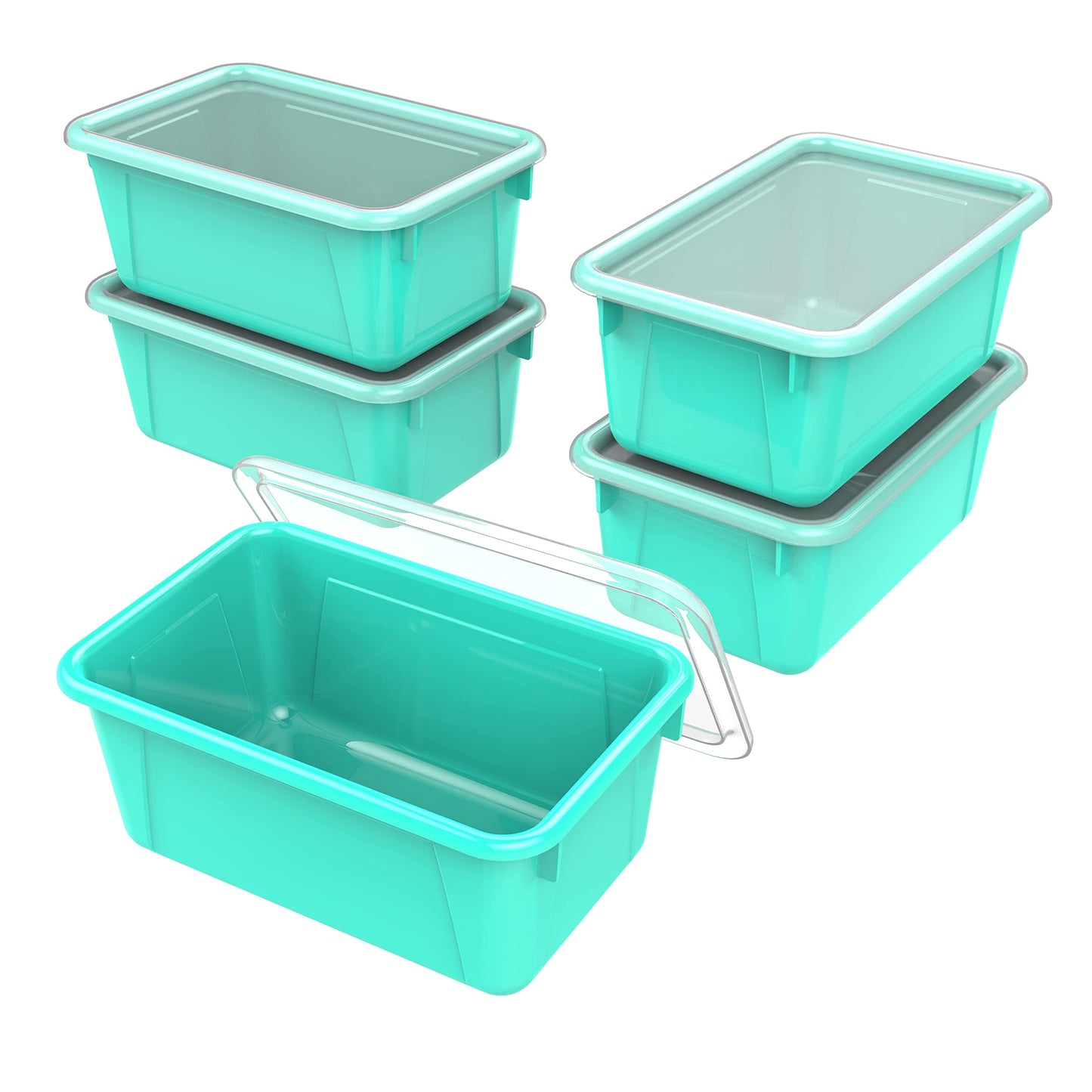 Storex Small Cubby Bins – Plastic Storage Containers for Classroom with Non-Snap Lid, 12.2 x 7.8 x