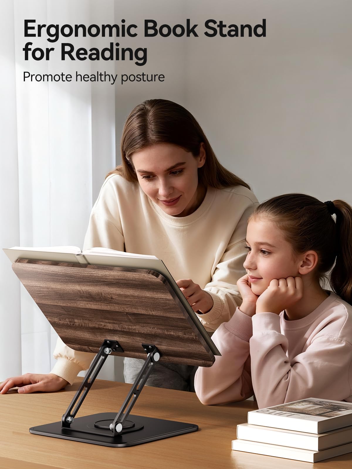 Tounee Book Stand, 360° Rotating Reading Book Holder, Adjustable Cookbook Holder for Reading
