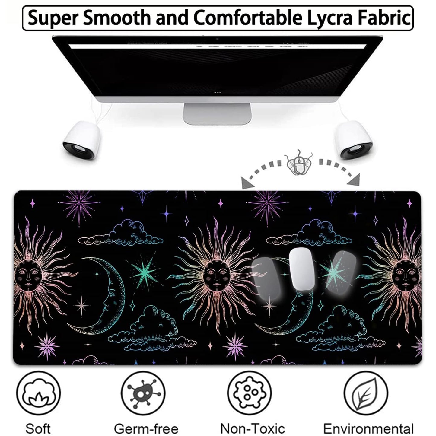 Large Gaming Mouse Pad, 31.5x11.8 in Extended Computer Mouse Mat with Non-Slip PU Base, Ergonomic