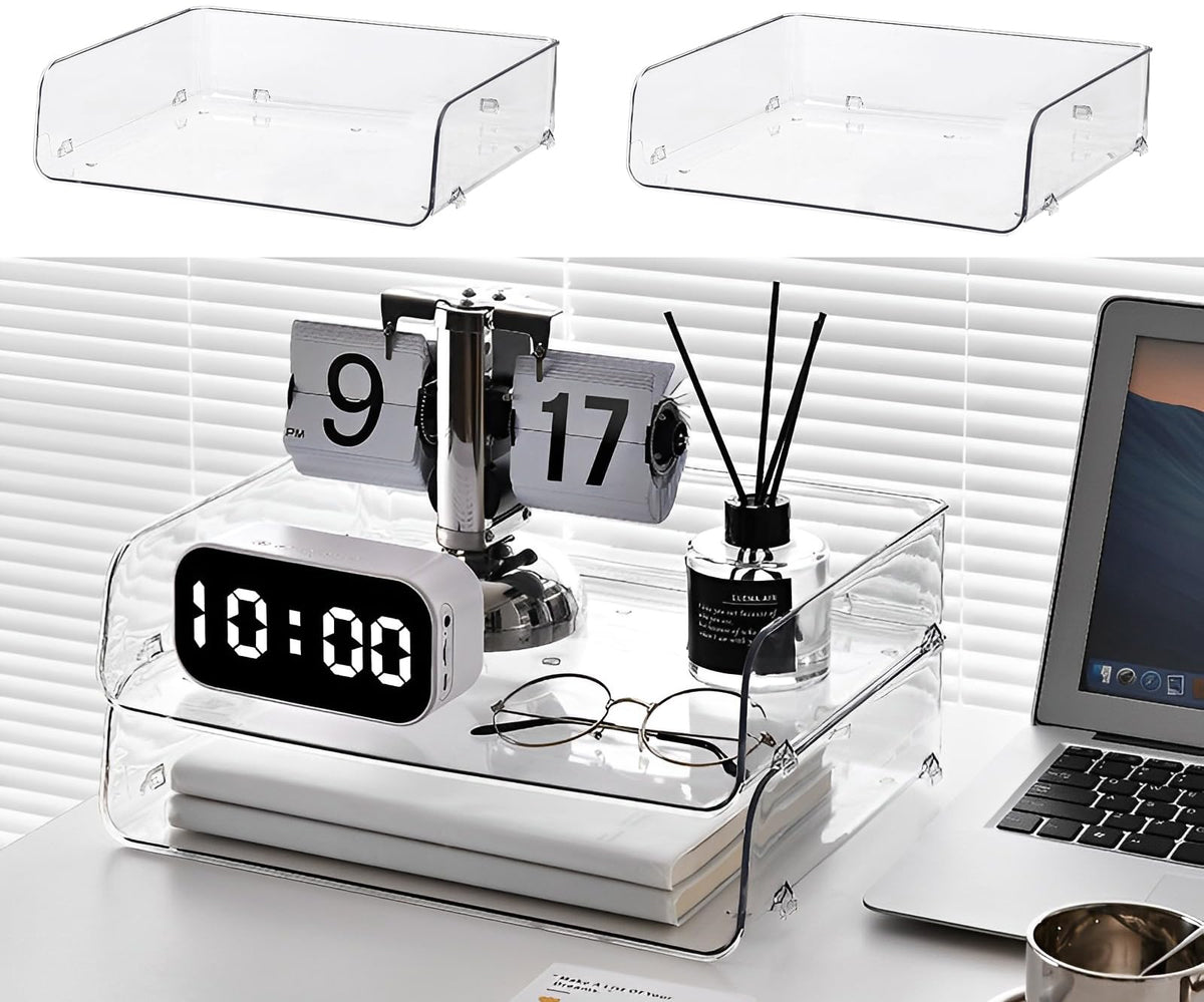 Gagee Set of 2 Office Organization and Storage, Clear PET Letter Tray Desk Organizer, Stackable