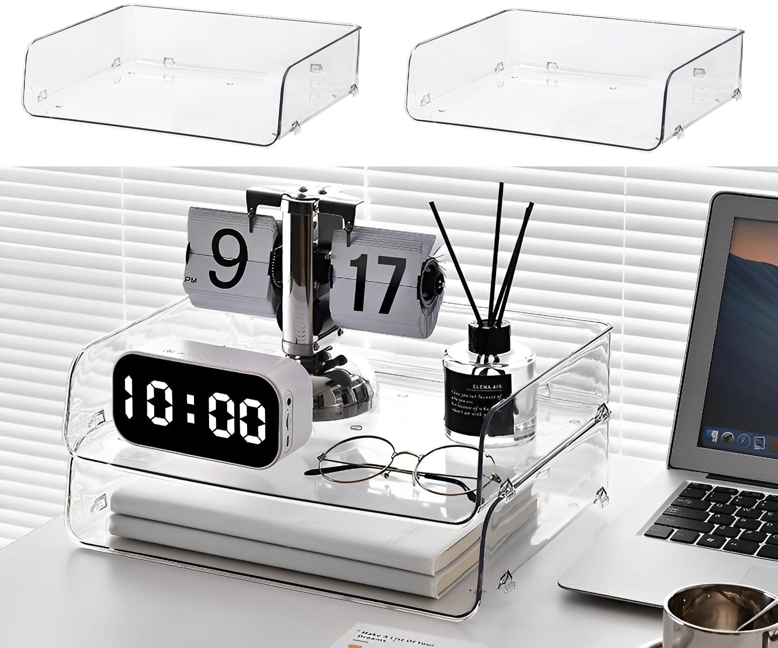 Gagee Set of 2 Office Organization and Storage, Clear PET Letter Tray Desk Organizer, Stackable