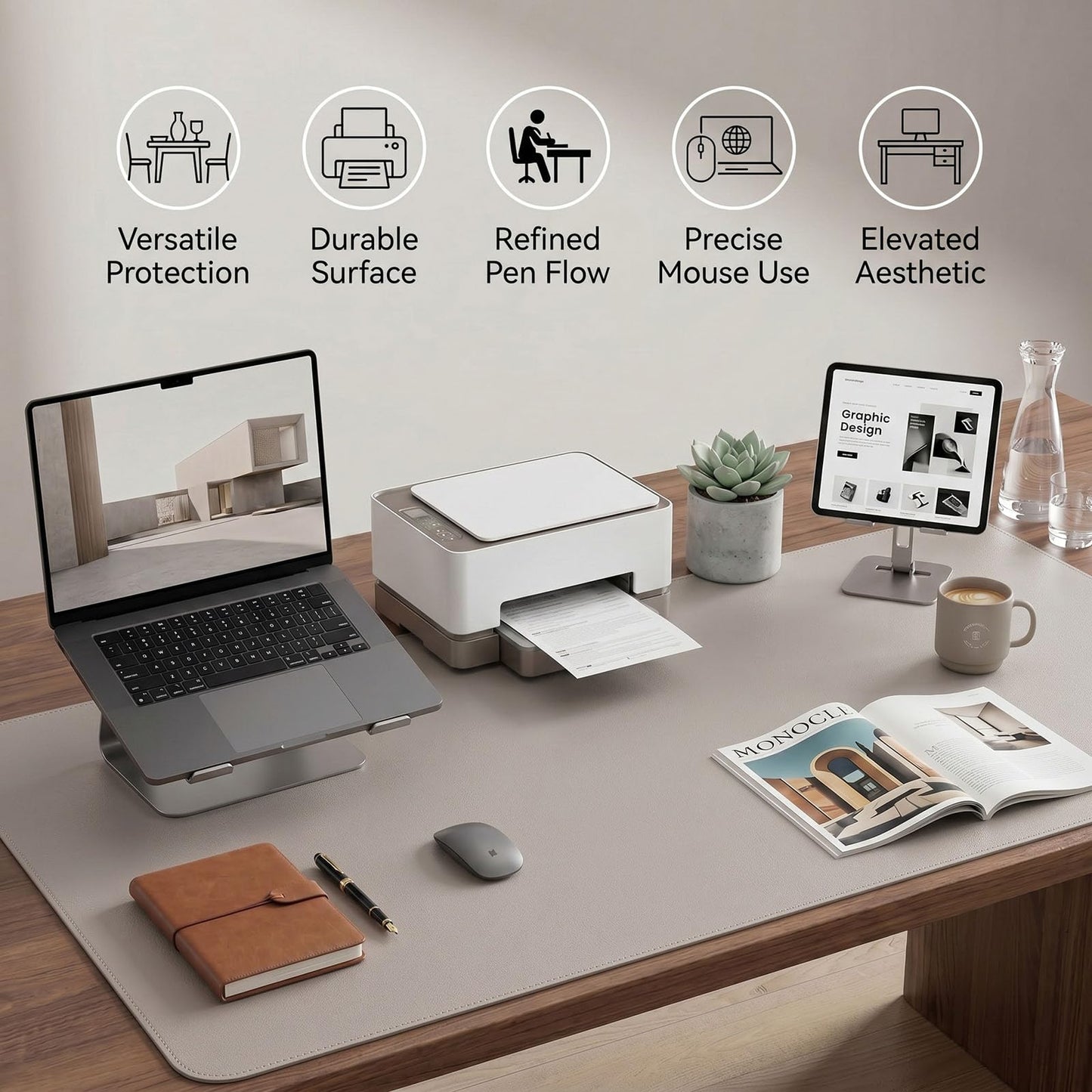 PROMATTOO Large Desk Pad Non-Slip Desk Mat Protector for Keyboard Mouse Waterproof Vegan Leather
