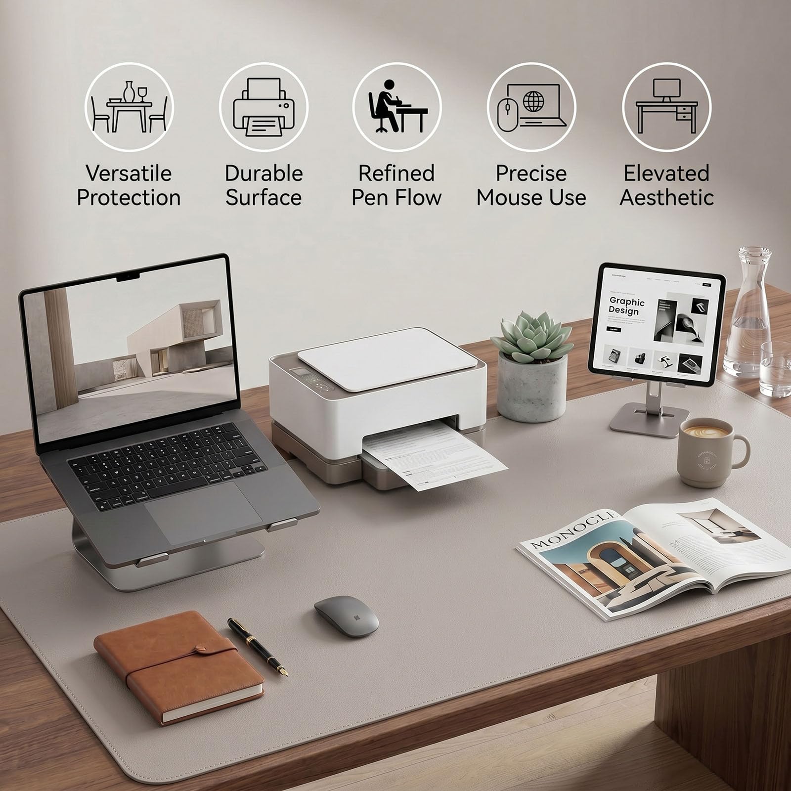 PROMATTOO Large Desk Pad Non-Slip Desk Mat Protector for Keyboard Mouse Waterproof Vegan Leather