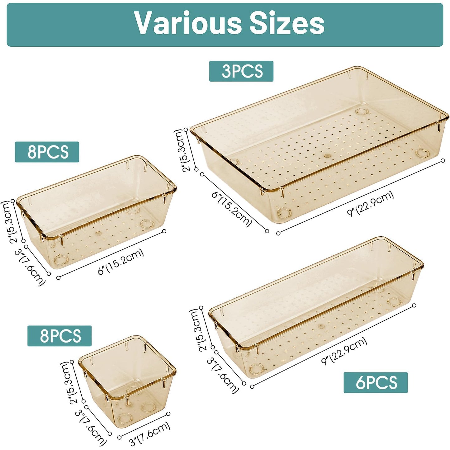 25 PCS Plastic Drawer Organizer Set, Makeup Organizers and Storage Bins