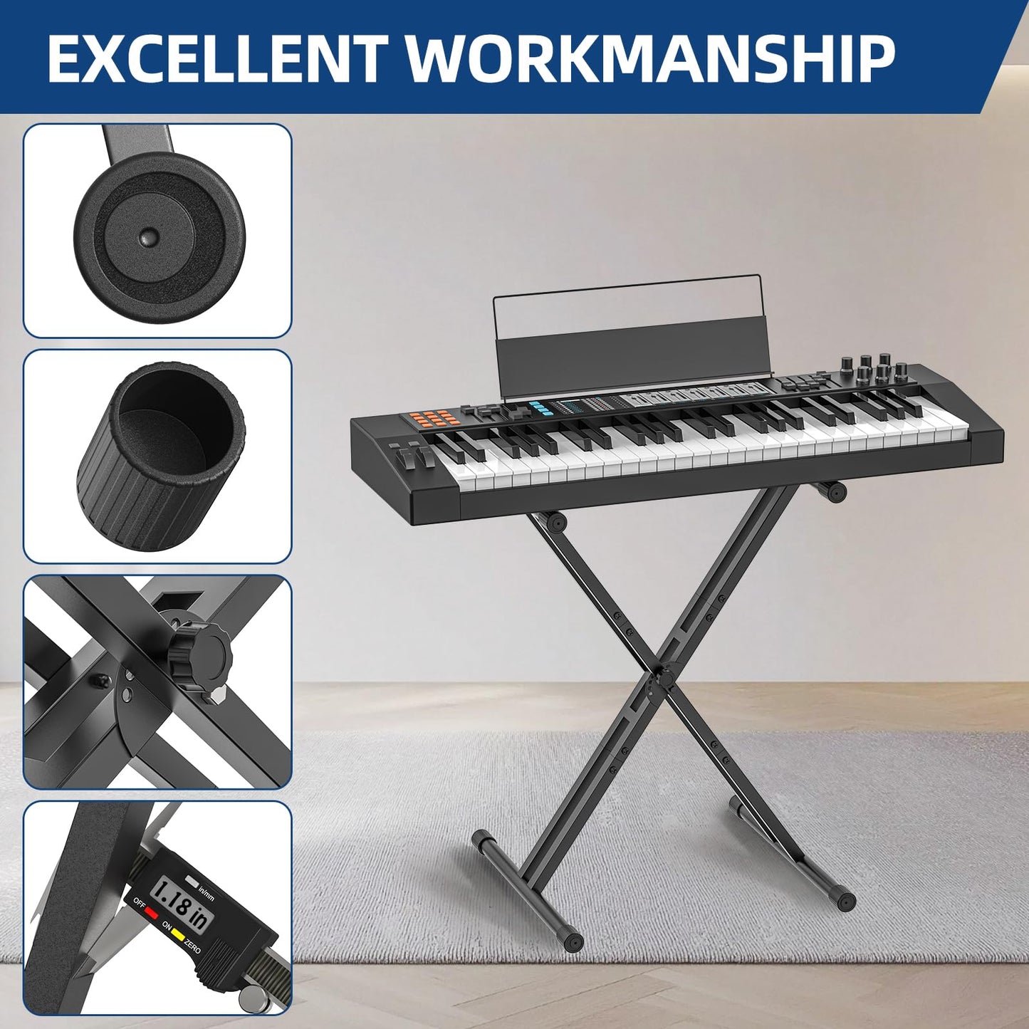 GLEAM Keyboard Stand, Iron Digital Piano Stand with Locking Straps - Heavy Duty, Double X Style