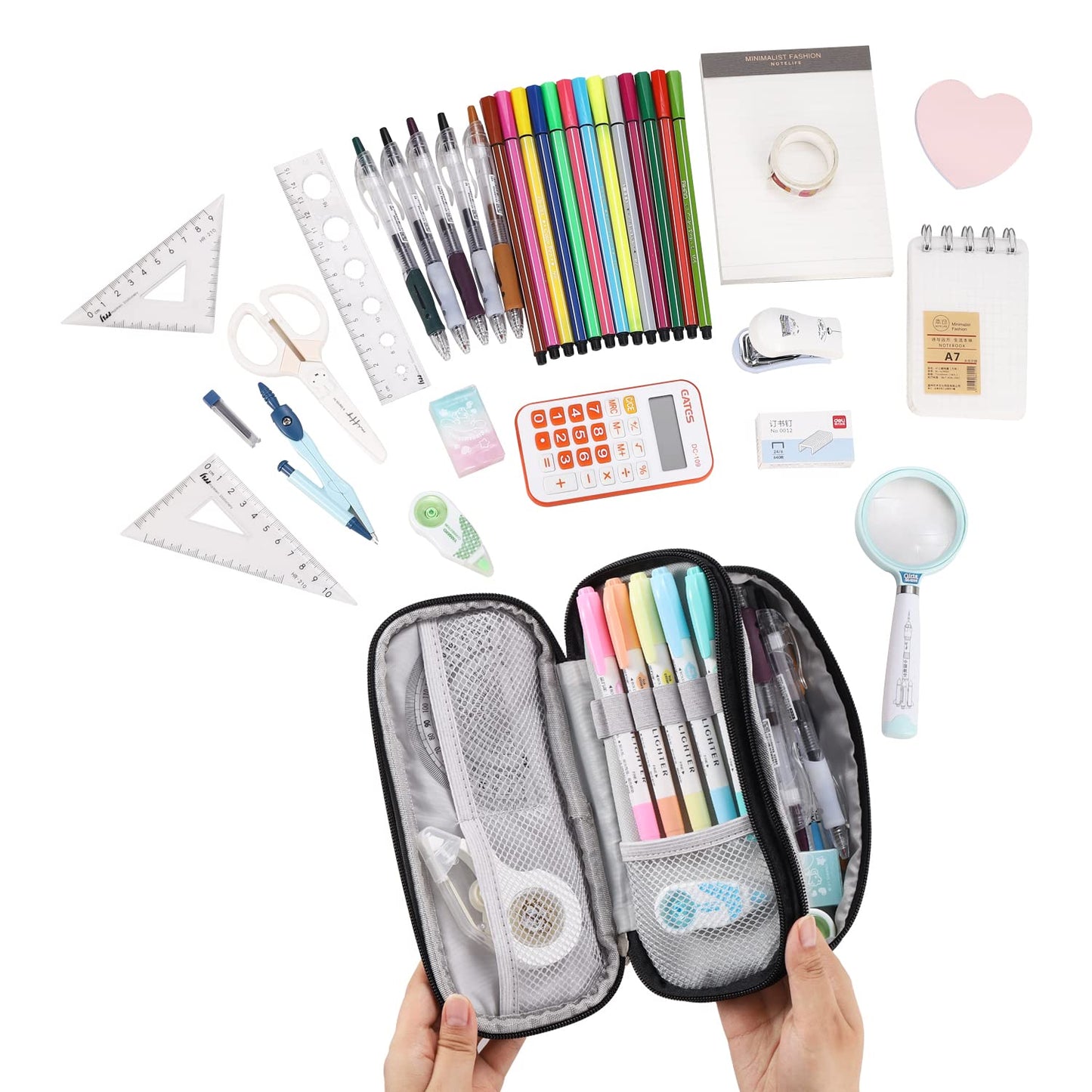 Dugio Large Pencil Case for Girls Teens Kids Pencil Bag with Zipper Black
