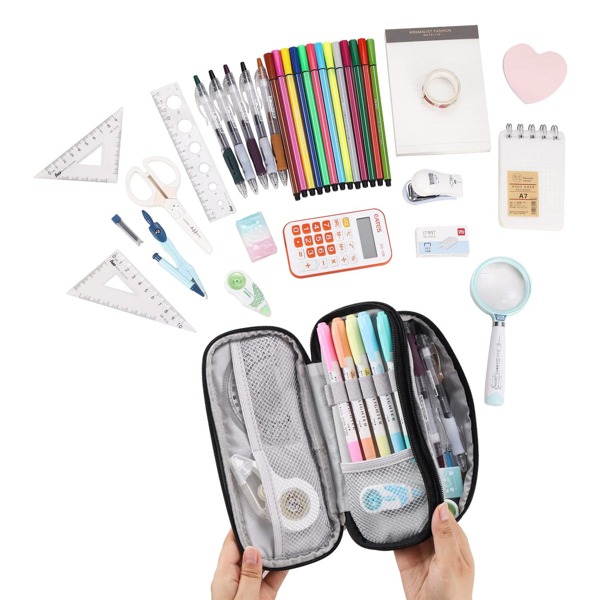 Dugio Large Pencil Case for Girls Teens Kids Pencil Bag with Zipper Black