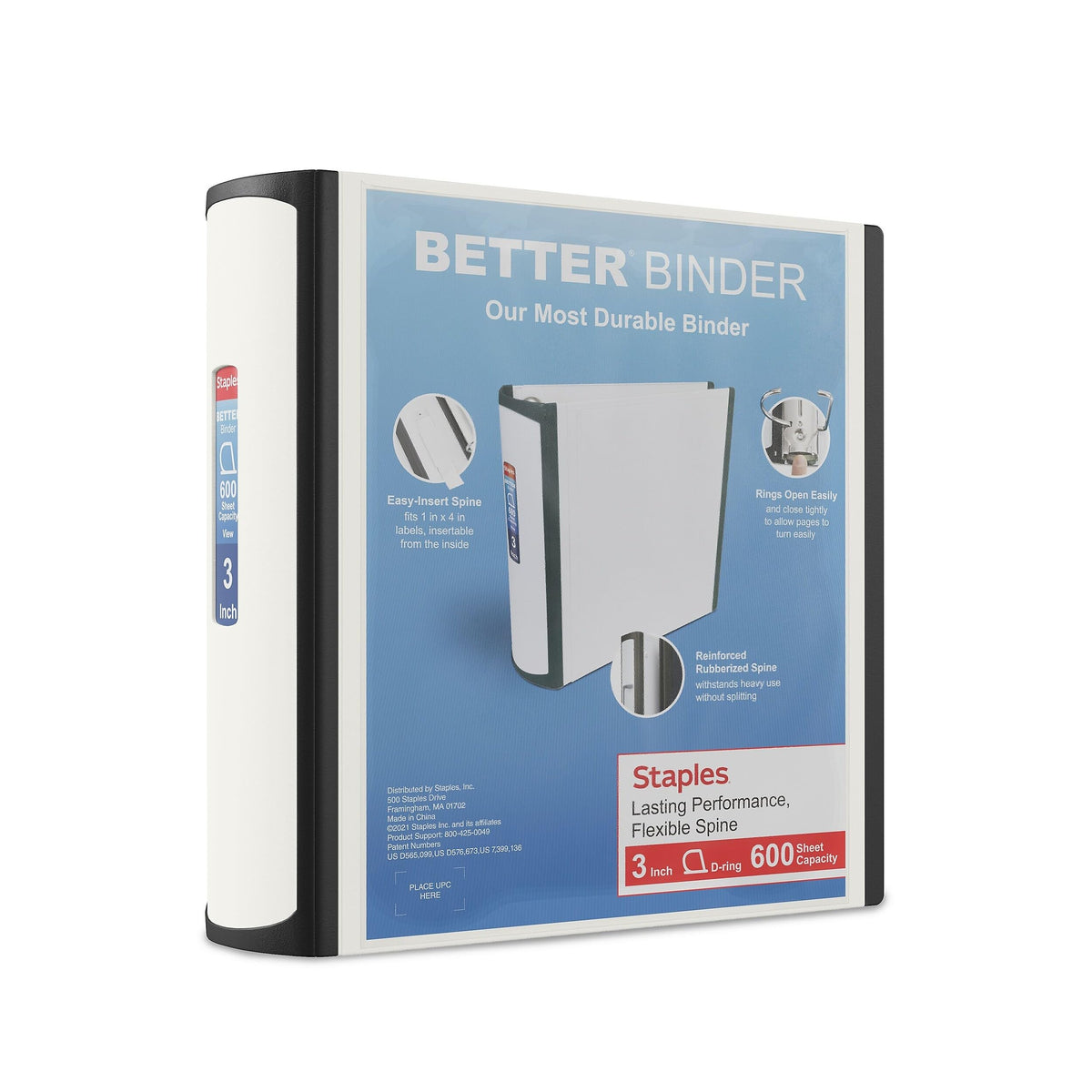Staples Better Binder, 3-Inch 3-Ring View, White, 2-Pack