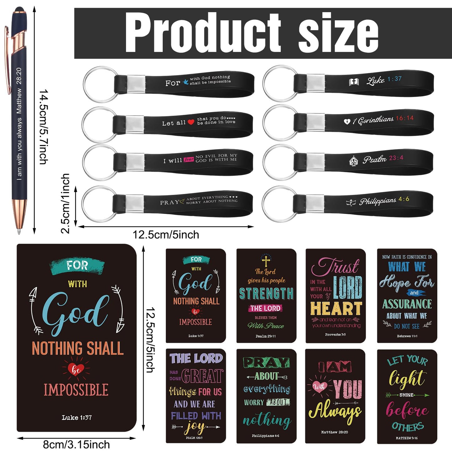PerKoop 48 Pcs Inspirational Pens Notepads Bulk Set Keychains, Bible