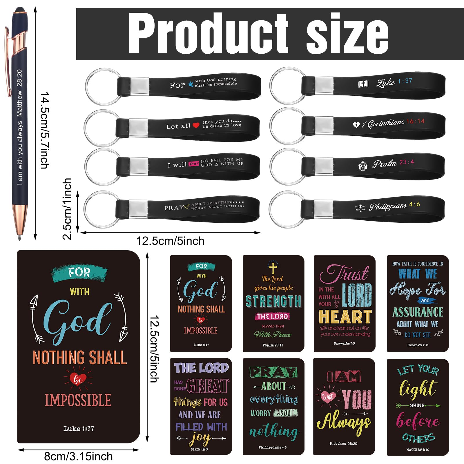 PerKoop 48 Pcs Inspirational Pens Notepads Bulk Set Keychains, Bible