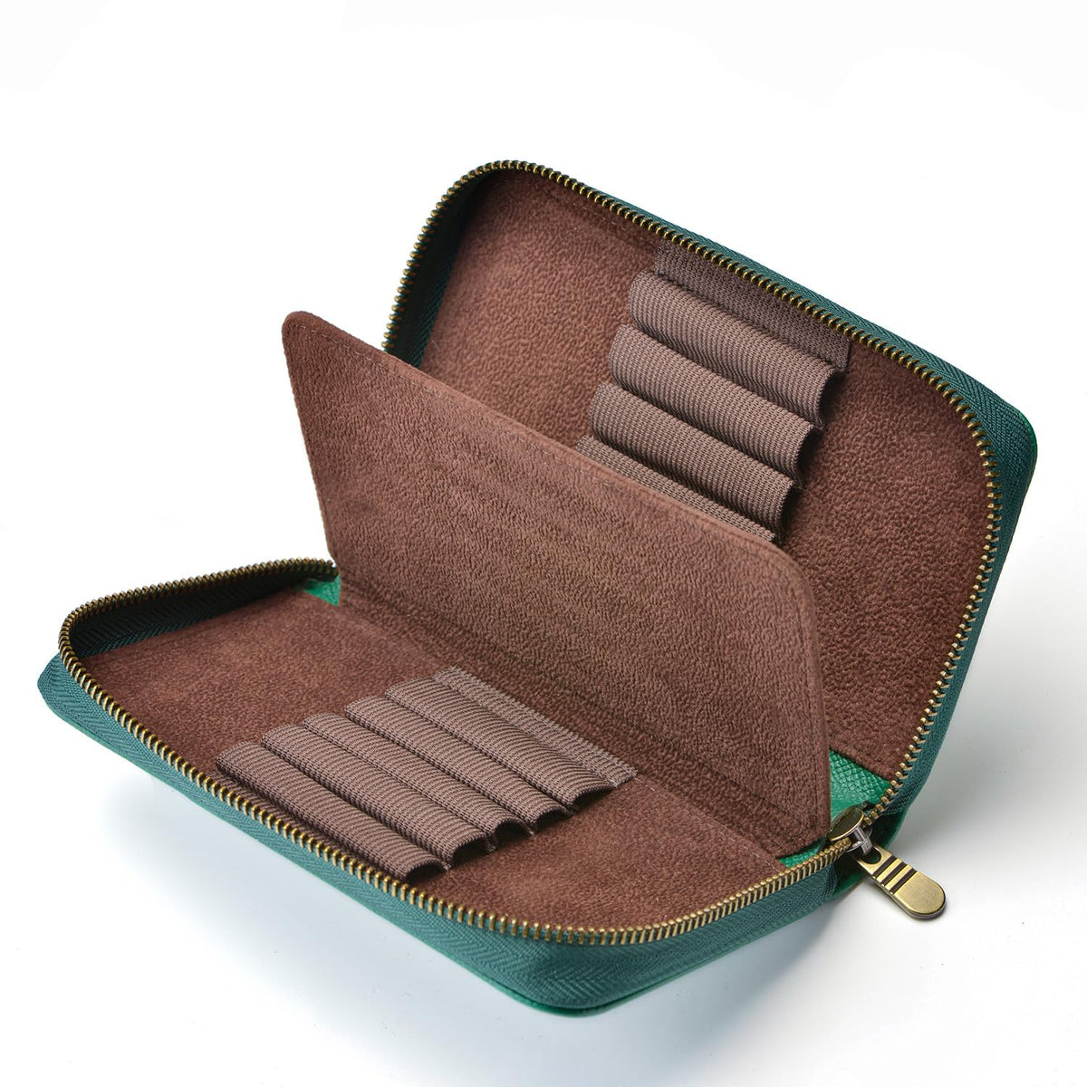 Fountain Pen Case Genuine Leather Pen Case 10 Divided Slots Army Green, Rollerball Pen Holder