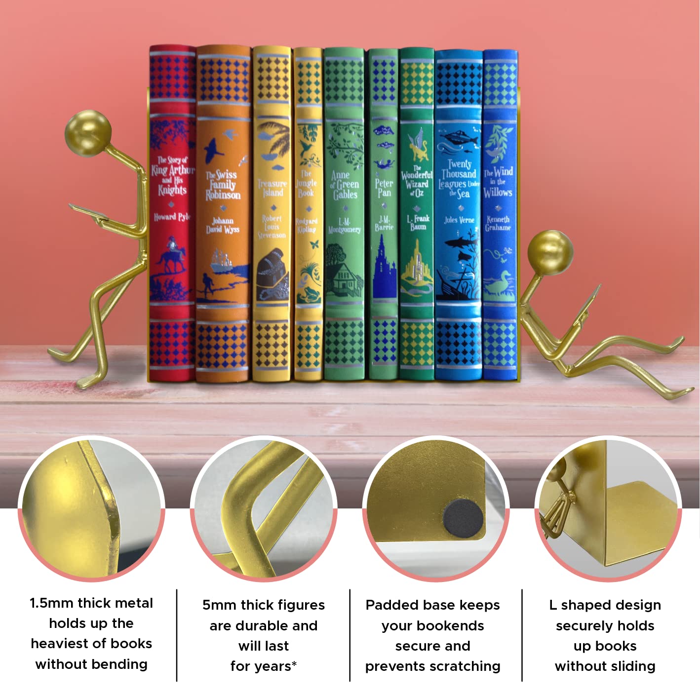 Ottimo Heavy Duty Metal Unique Office Desk Bookends for use as Bookshelf Decor, Home, Office or