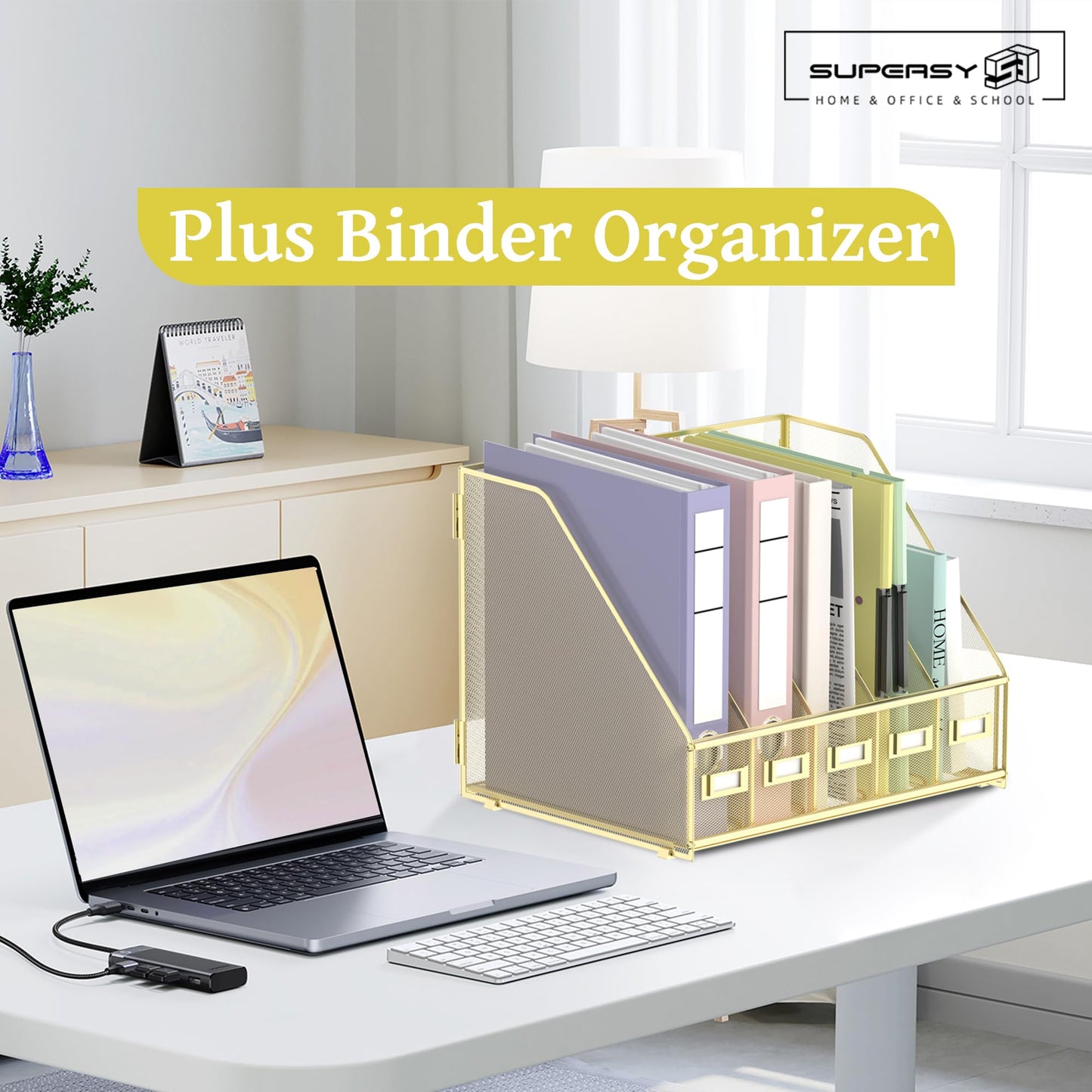 SUPEASY Desk Organizers Metal Desk Magazine File Holder with 5 Vertical Compartments Rack File