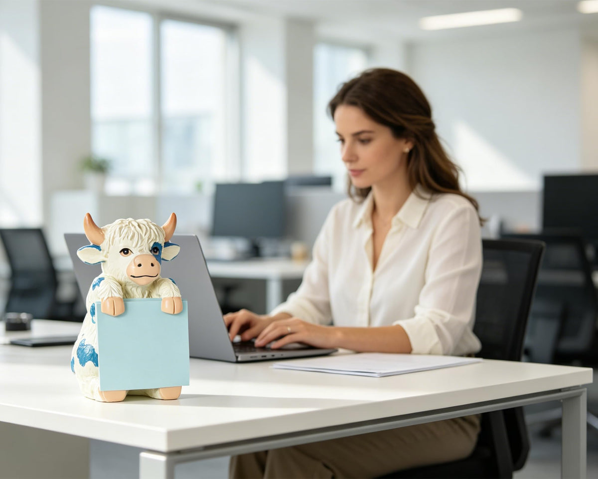 HORTIX Highland Cow Pop-Up Sticky Note Dispenser for 3 x 3 in Notes, Blue
