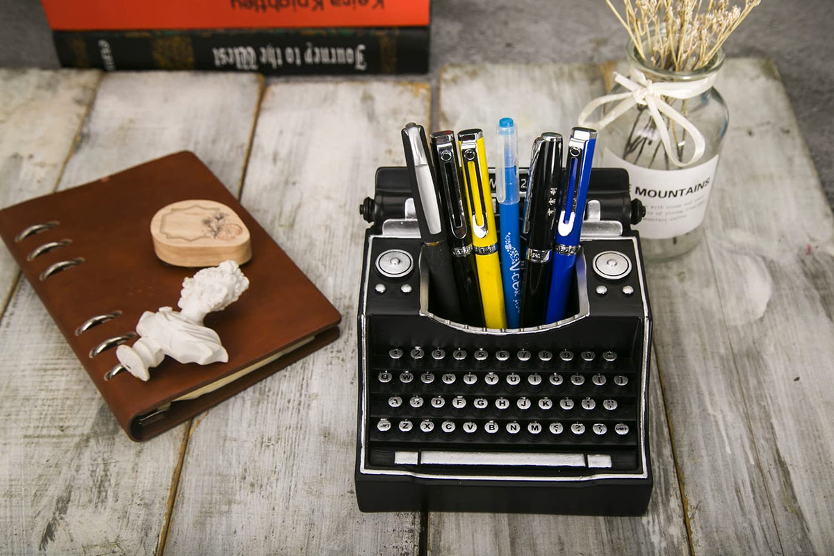 Amoysanli Retro Typewriter Pen Holder Desk Organizers for Writer's Black