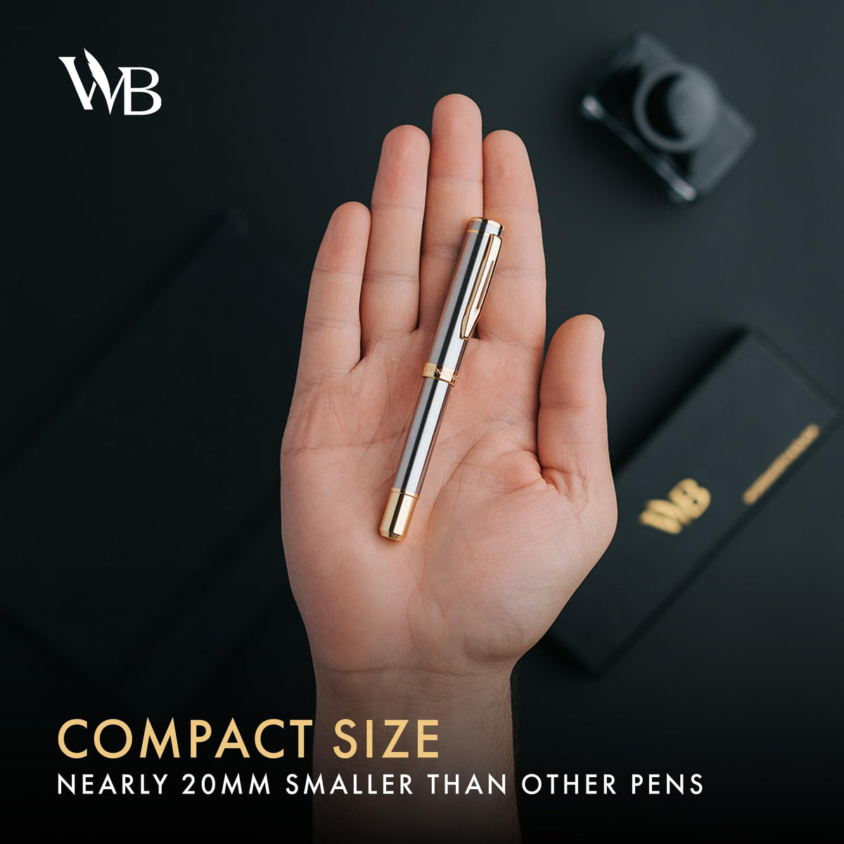 Wordsworth & Black Mini Pocket Fountain Pen for Writing, Medium Nib, Silver