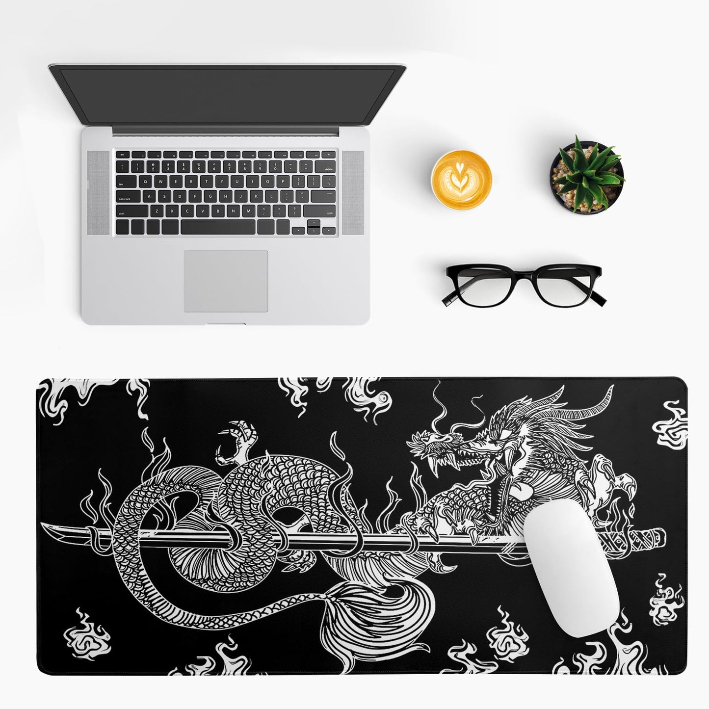 Dragon Gaming Mouse Pad - Black, Large (31.5x11.8 Inch), Non-Slip Base, Stitched Edge for Gaming &