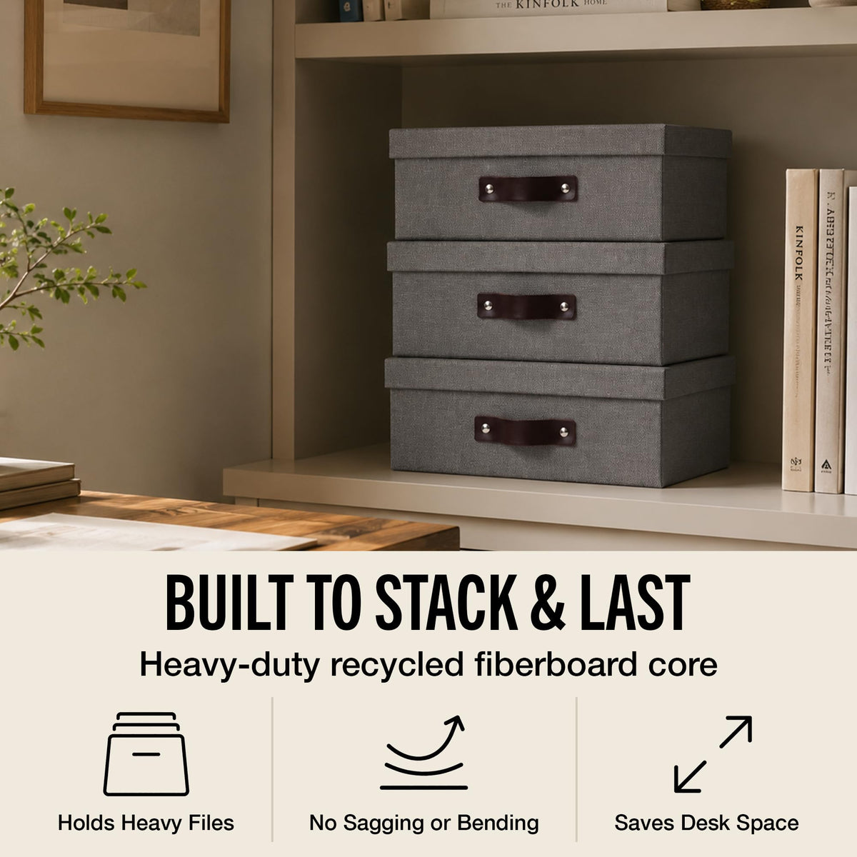 Bigso Box of Sweden Oskar Canvas Fiberboard Document Letter Box - File Organizer Box for Important