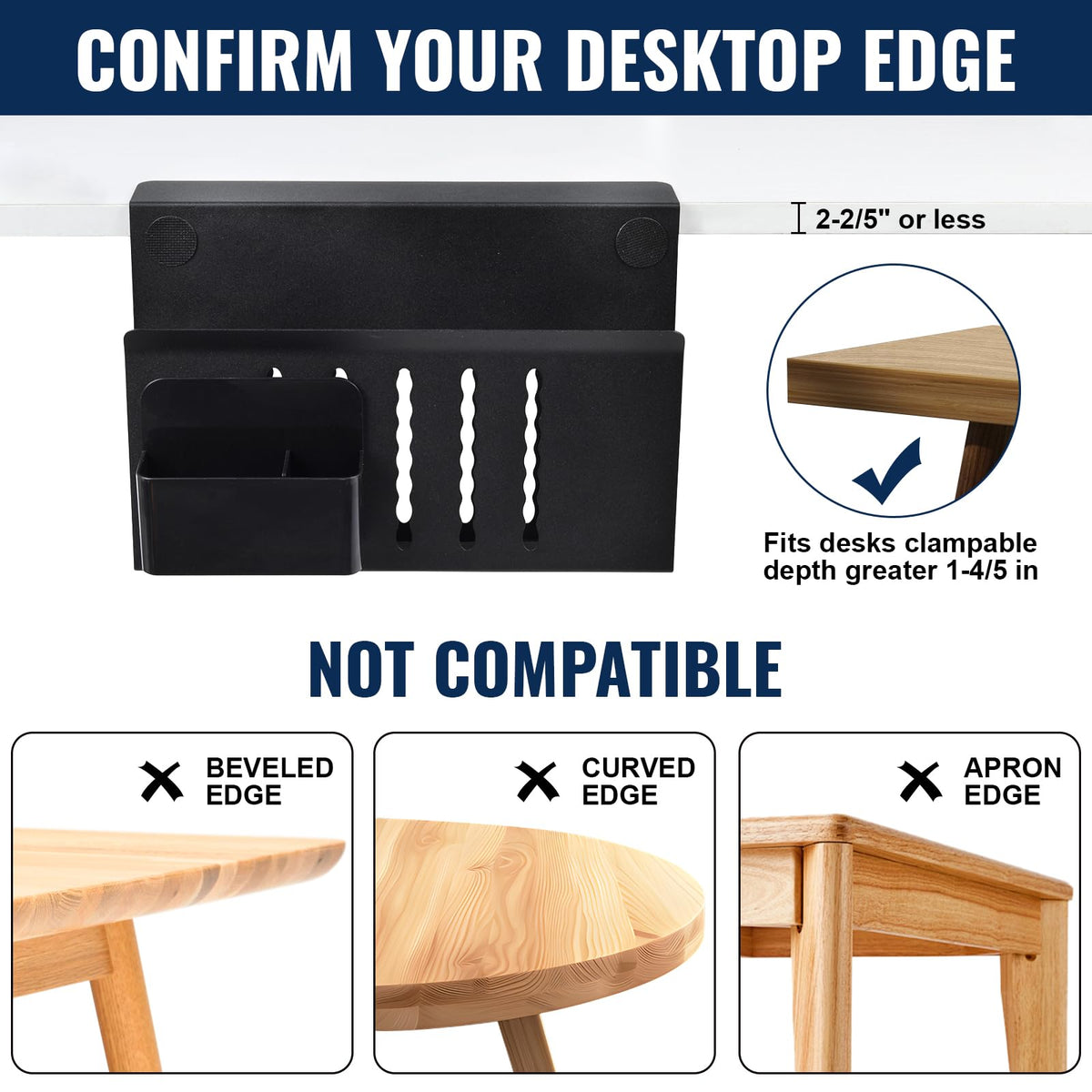 Desk Side Storage Organizer, Under Desk Laptop Holder with Magnetic Slot