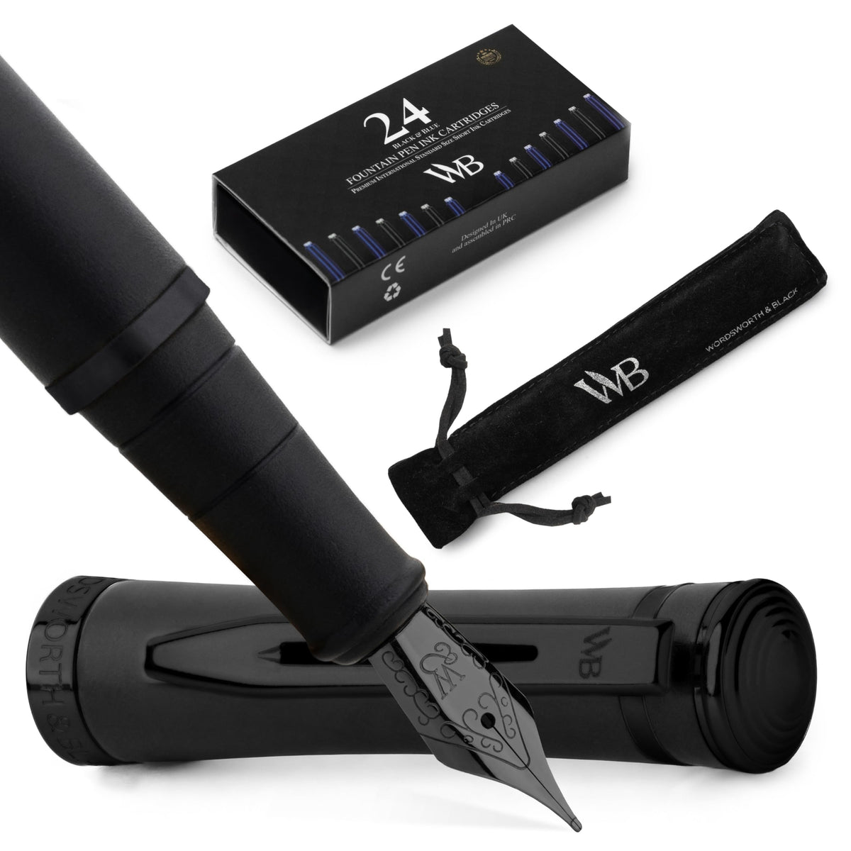 Wordsworth & Black Luxury Fountain Pen Set for Writing, Medium Nib, Black