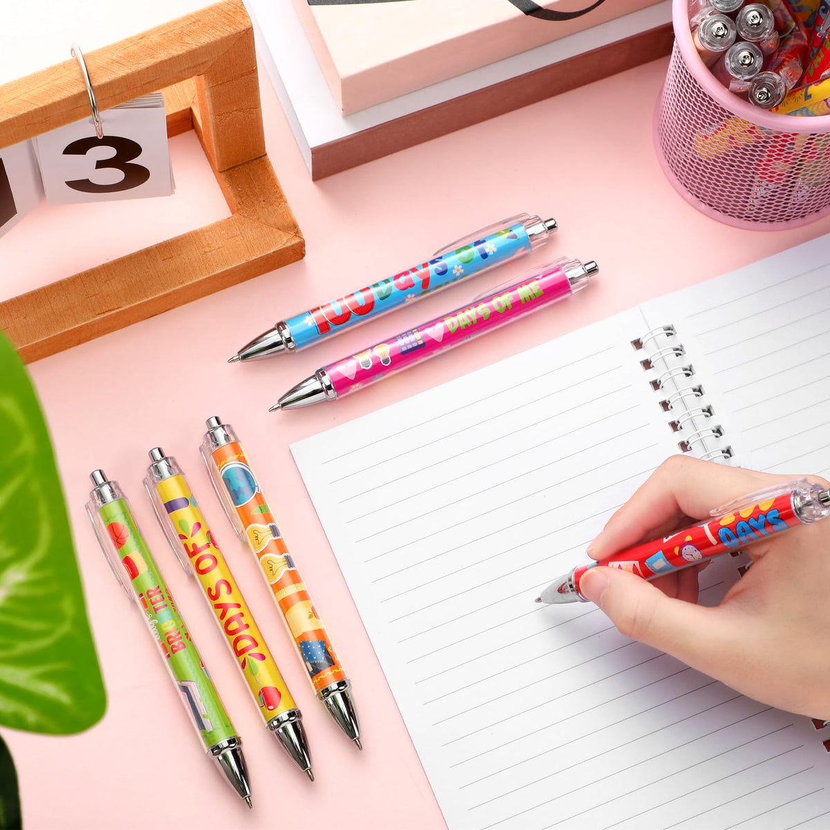 Weekgrat 48 Pcs 100 Days Ballpoint Pen 100 Days Black Ink Retractable Baby Shower Ballpoint Pens