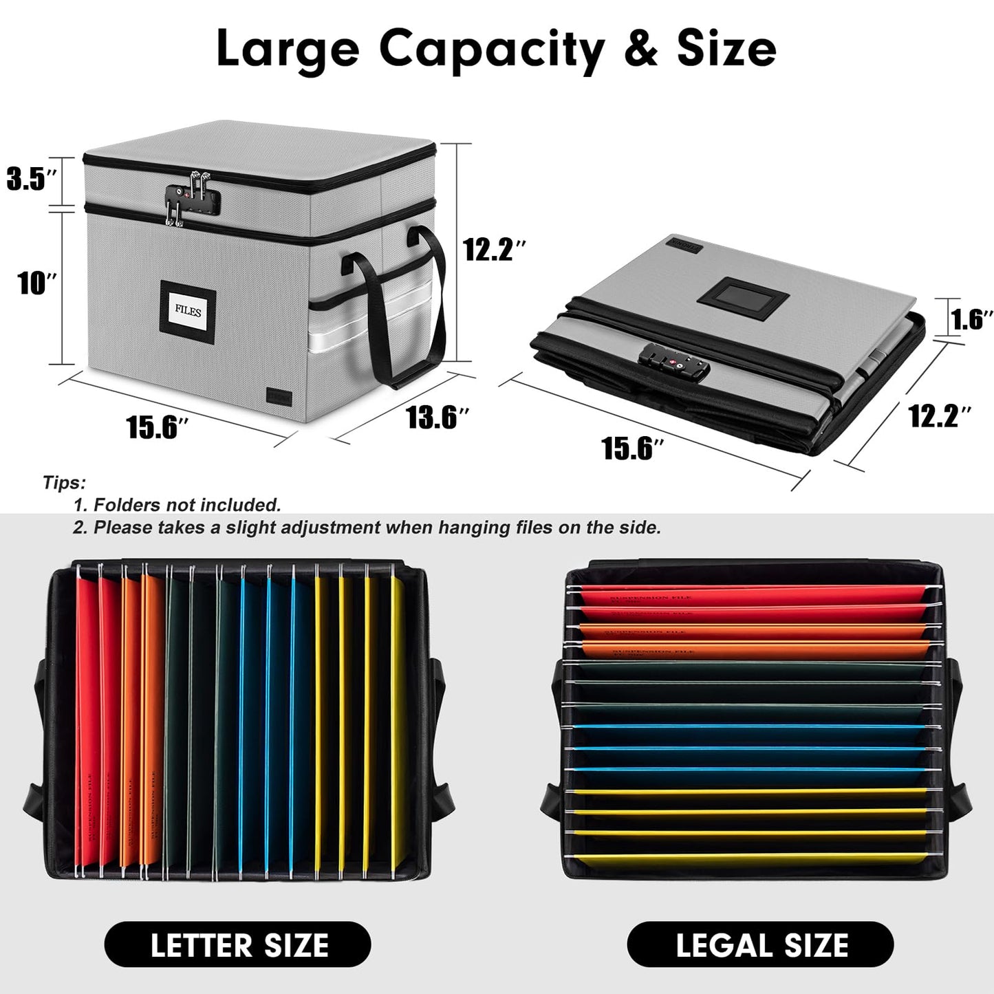 Fireproof File Oganizer with Lock, 2 Layer Fireproof Document Box Storage
