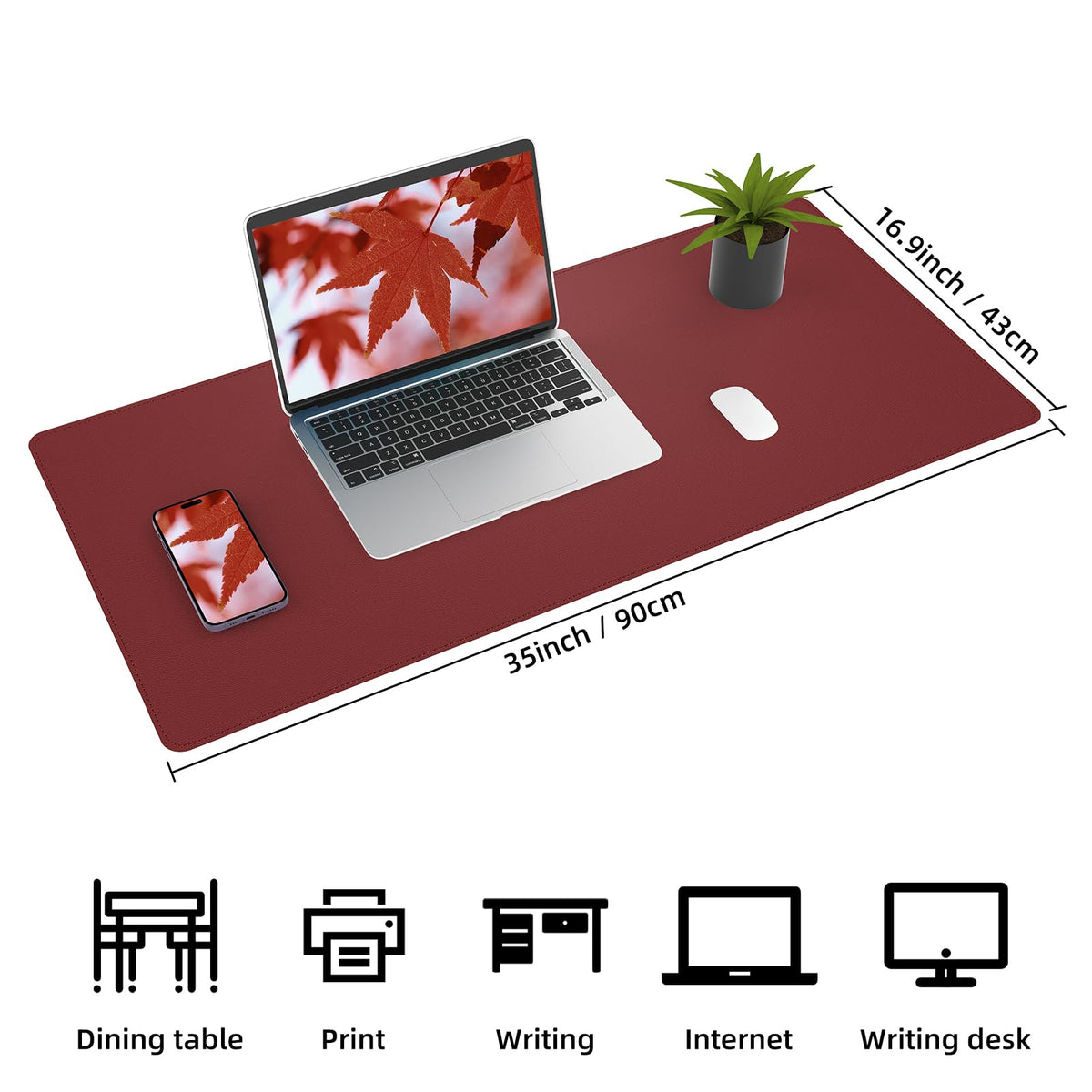 AFIING Cork Desk Mat, 35.4" x 17", Red,Desk pad Protector
