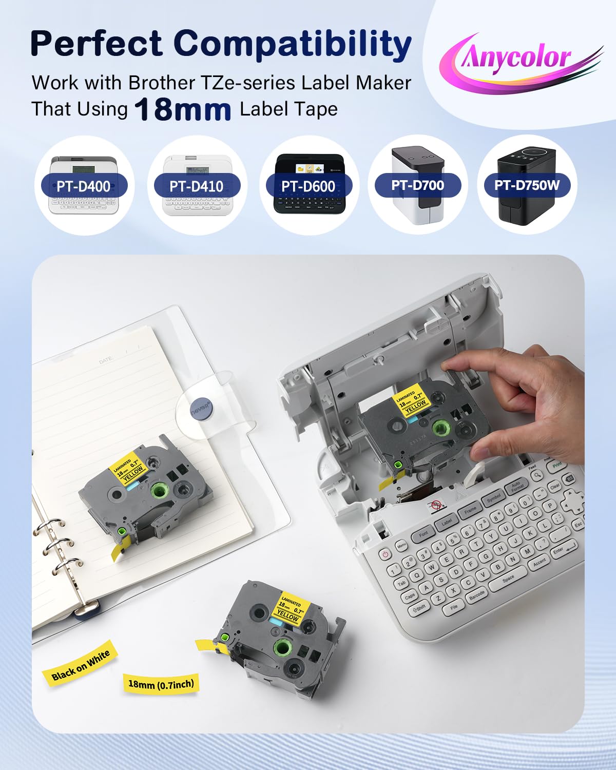 Anycolor 18mm TZe-641 Yellow Label Maker Tape P Touch Label Tape 3/4 Inch