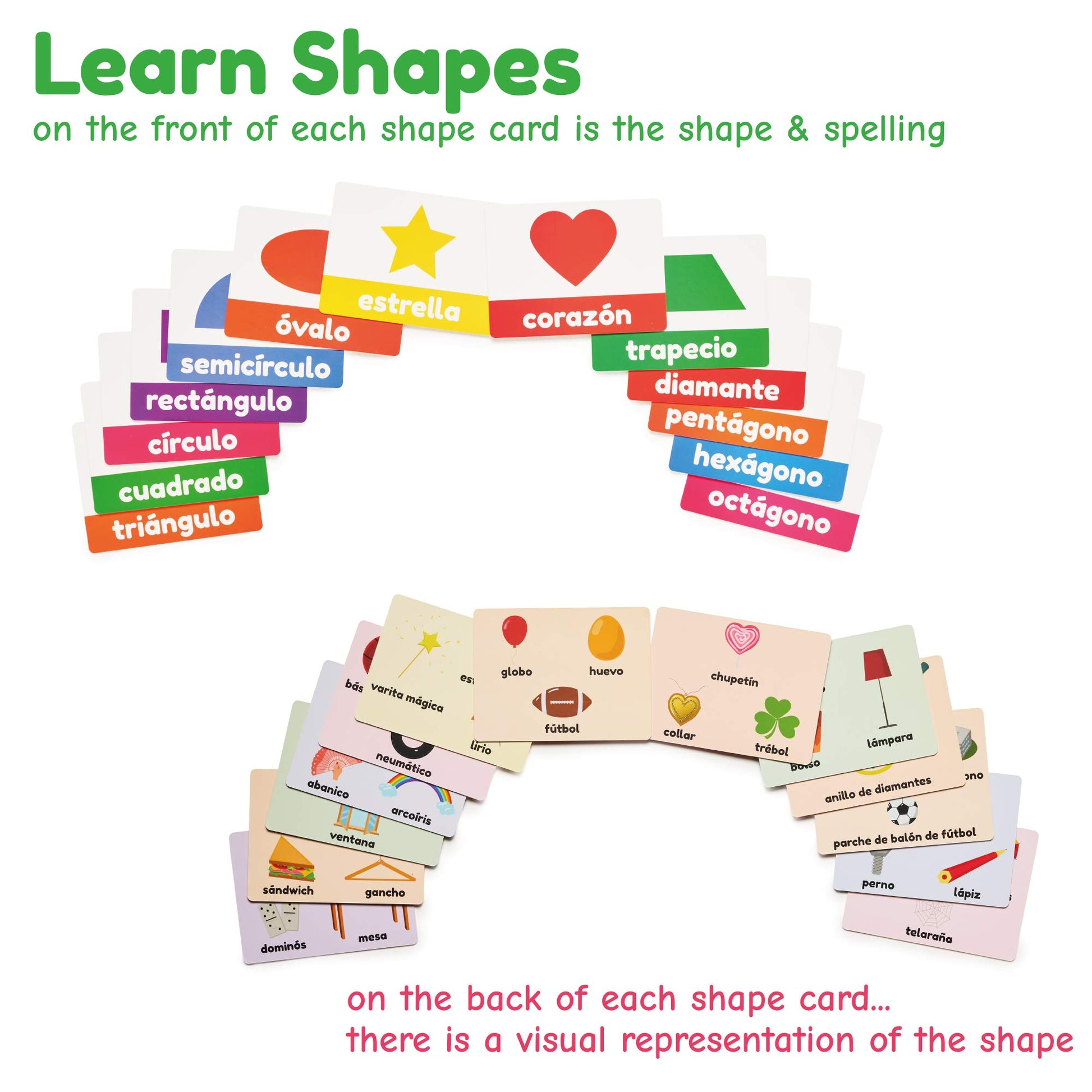 Spanish Flash Cards for Kids and Toddlers - 101 Cards - 202 Sides - Learn Shapes, Numbers, Colors