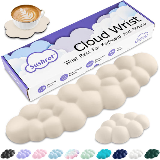 Sushret Cloud Wrist Rest Keyboard, Cloud Keyboard Wrist Pad Set with PU Leather Memory Foam, Cute
