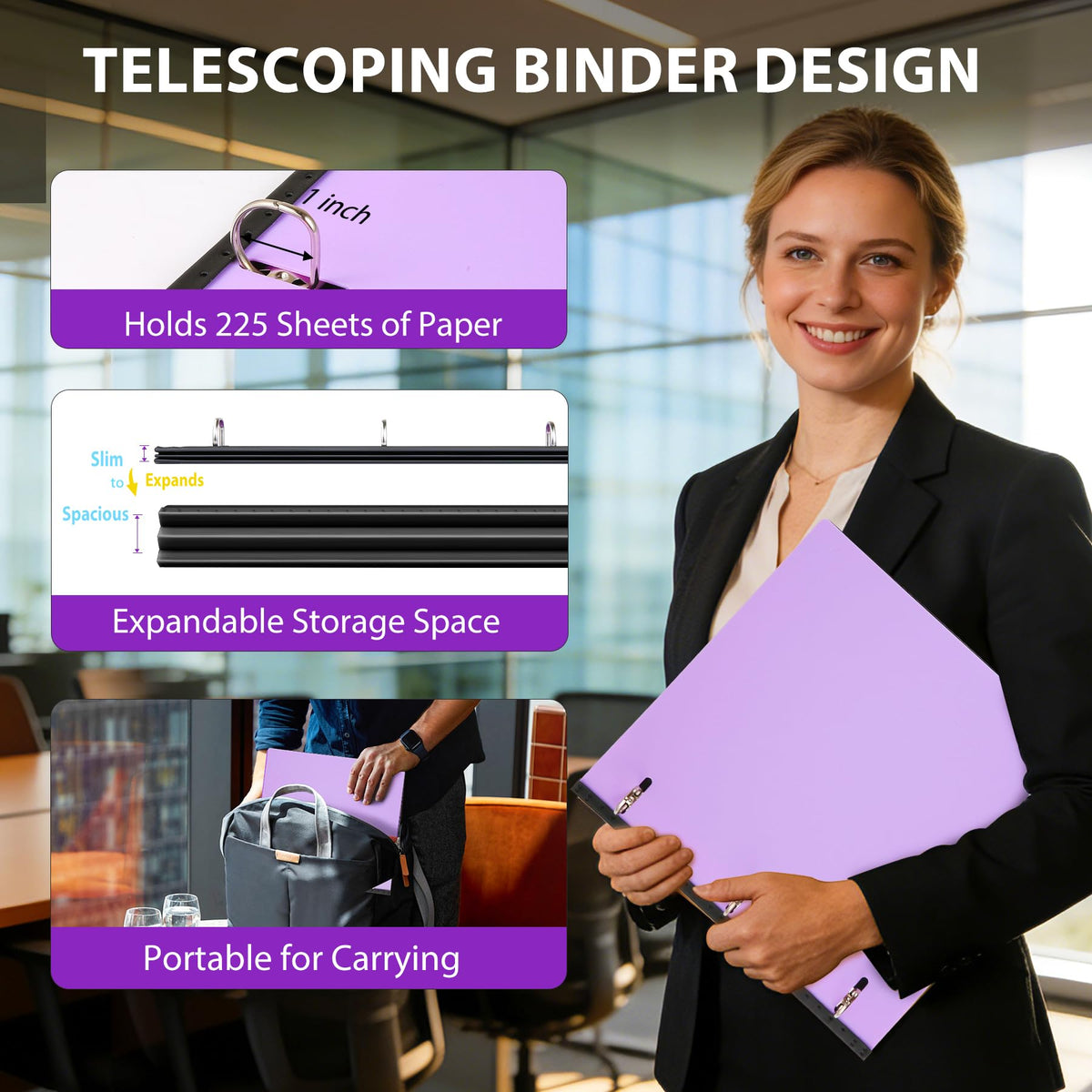 WOT I 6-Pack 1 Inch Telescoping 3 Ring Binder, Expandable Flexible Binder - Patented Design for