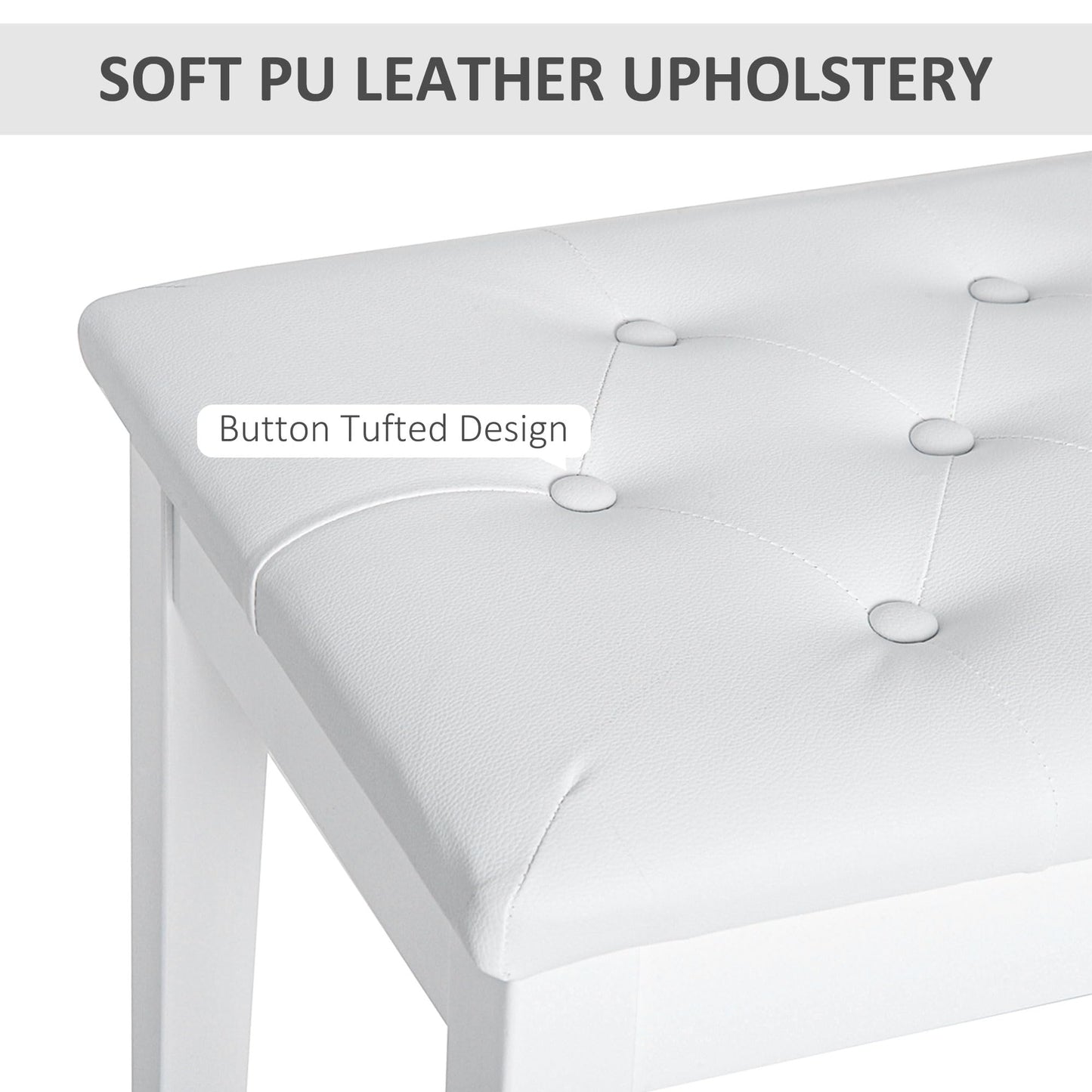HOMCOM Piano Bench with Faux Leather Padded Cushion, White