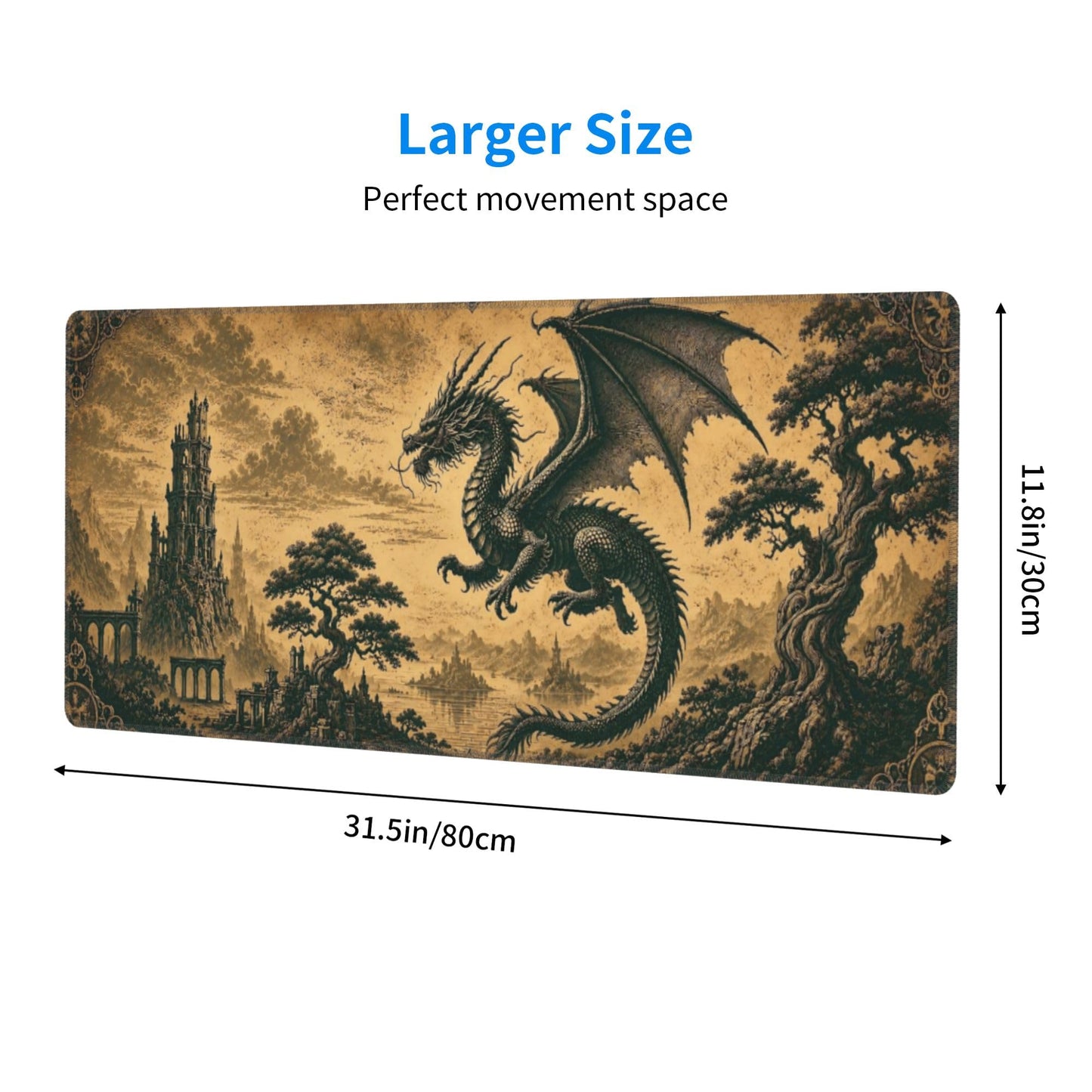 Dragon Mouse Pad XL Large Mousepad Non Slip Rubber Base Desk Mat for Laptop Computer Gaming 31.5" X