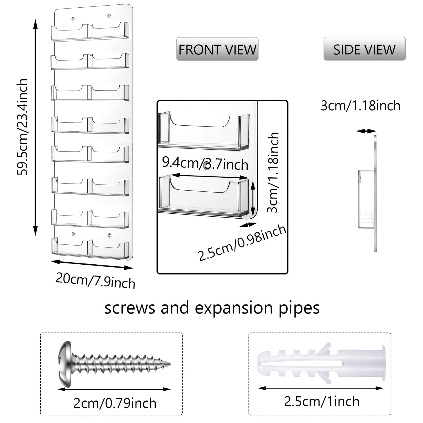 Lincia 2 Pcs Acrylic Business Card Holder, 59.5x20cm, 16 Pockets Vertical
