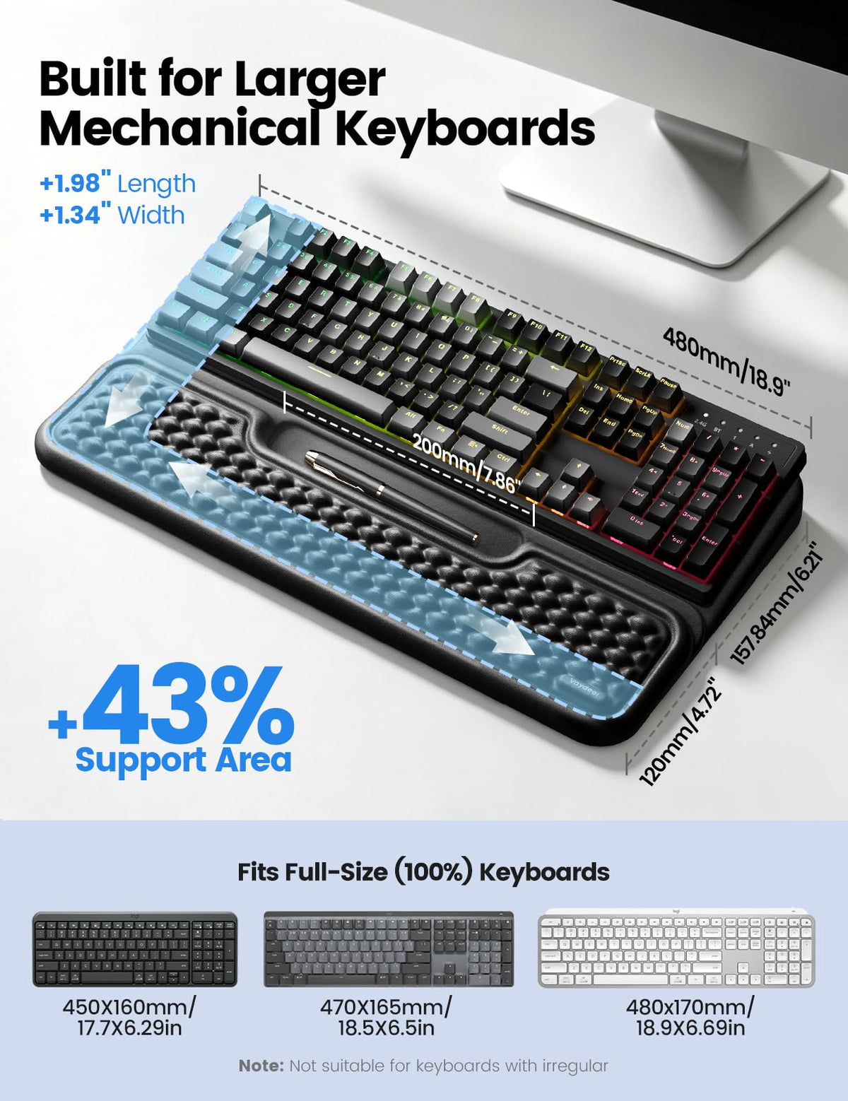 Vaydeer Extra Large Wrist Rest with Keyboard Stand, Ergonomic Keyboard Pad