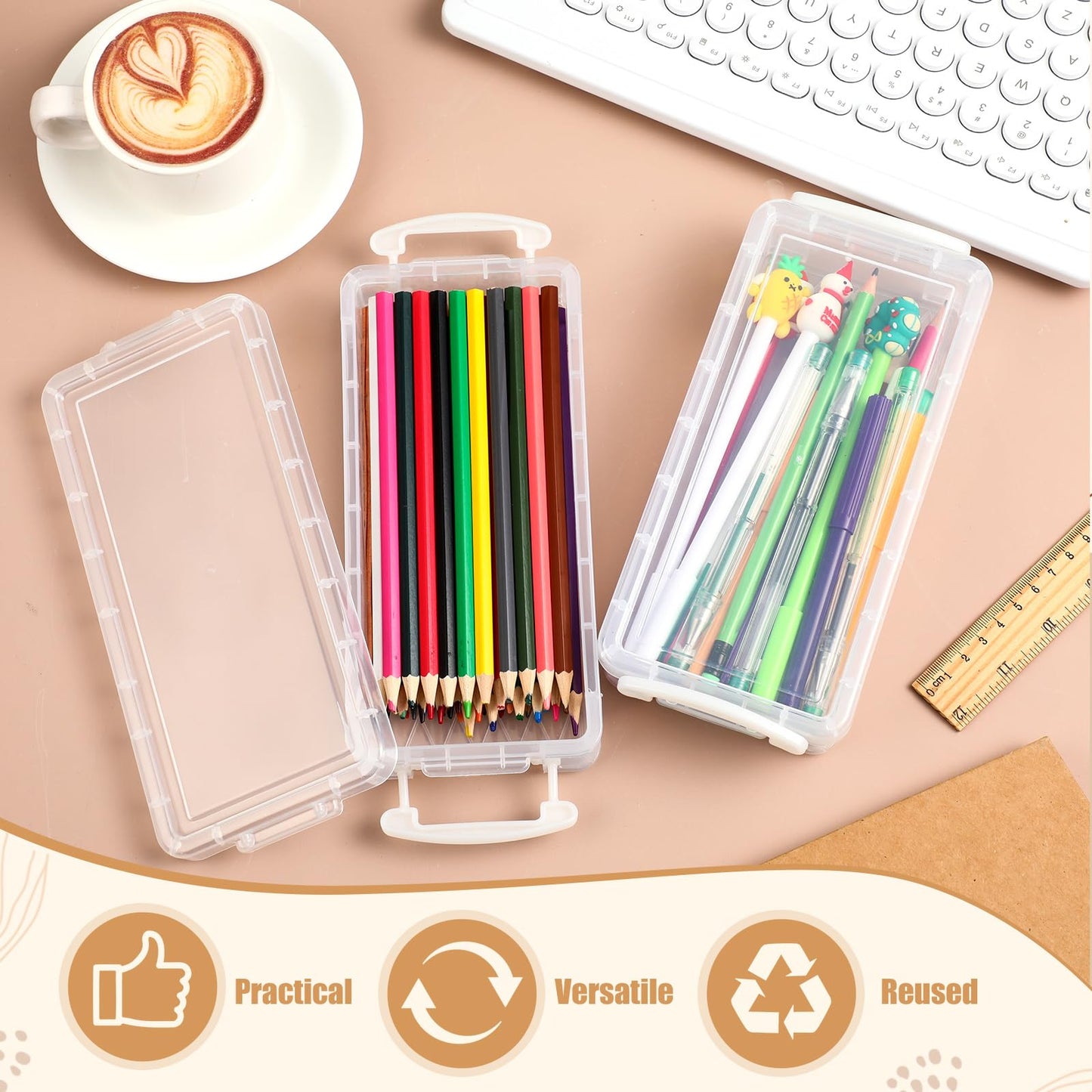 Gueevin 24 Pcs Pencil Box Clear Plastic Pencil Case, White