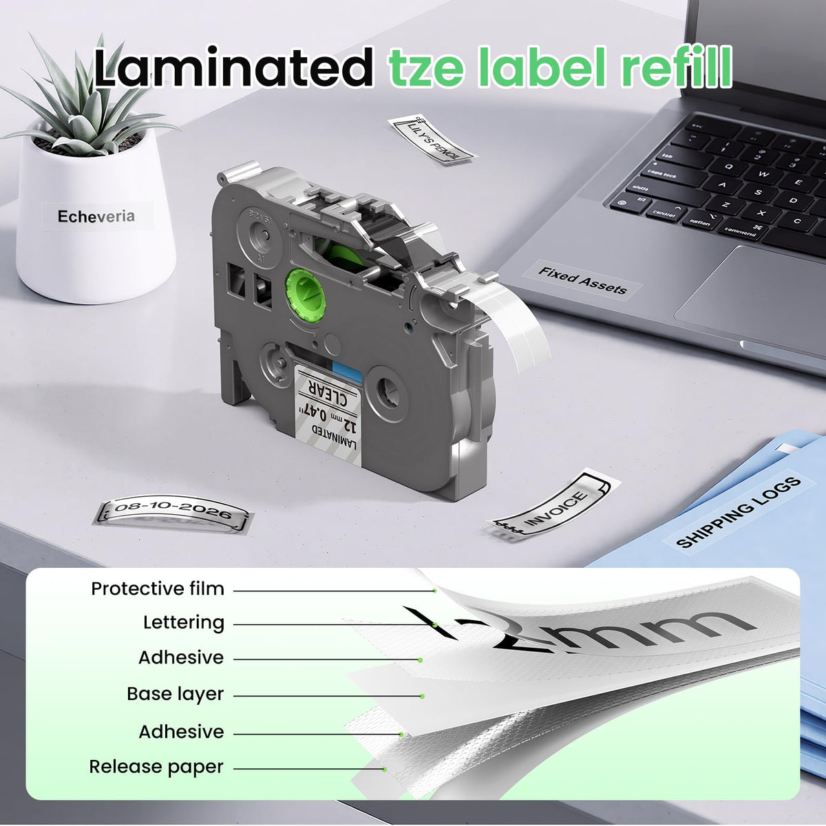 Compatible with Brother P Touch TZe-131 Clear 12mm 0.47" Label Maker Refill