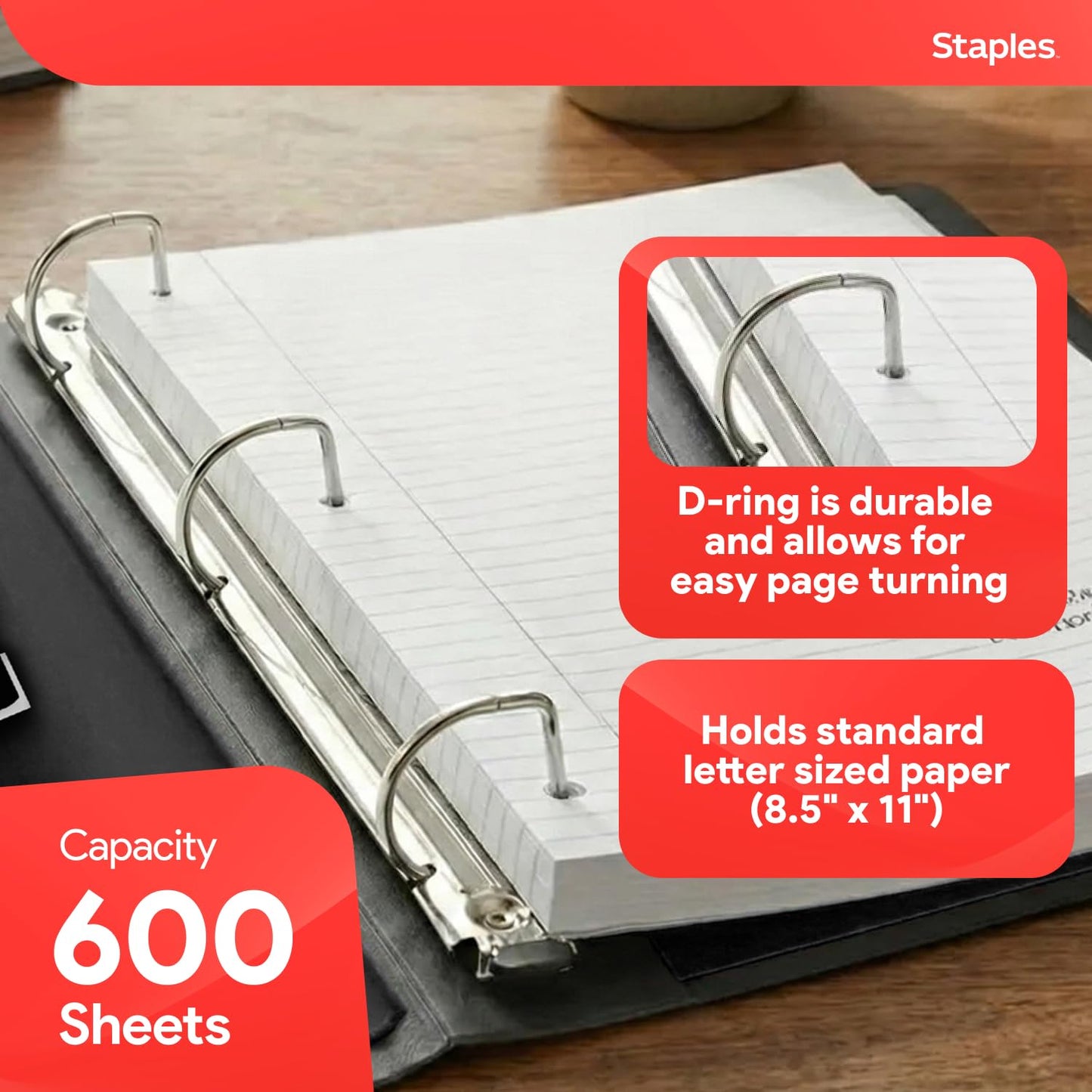 Staples Better 3-Inch D-Ring Binder, Black, Heavy-Duty, Large Capacity