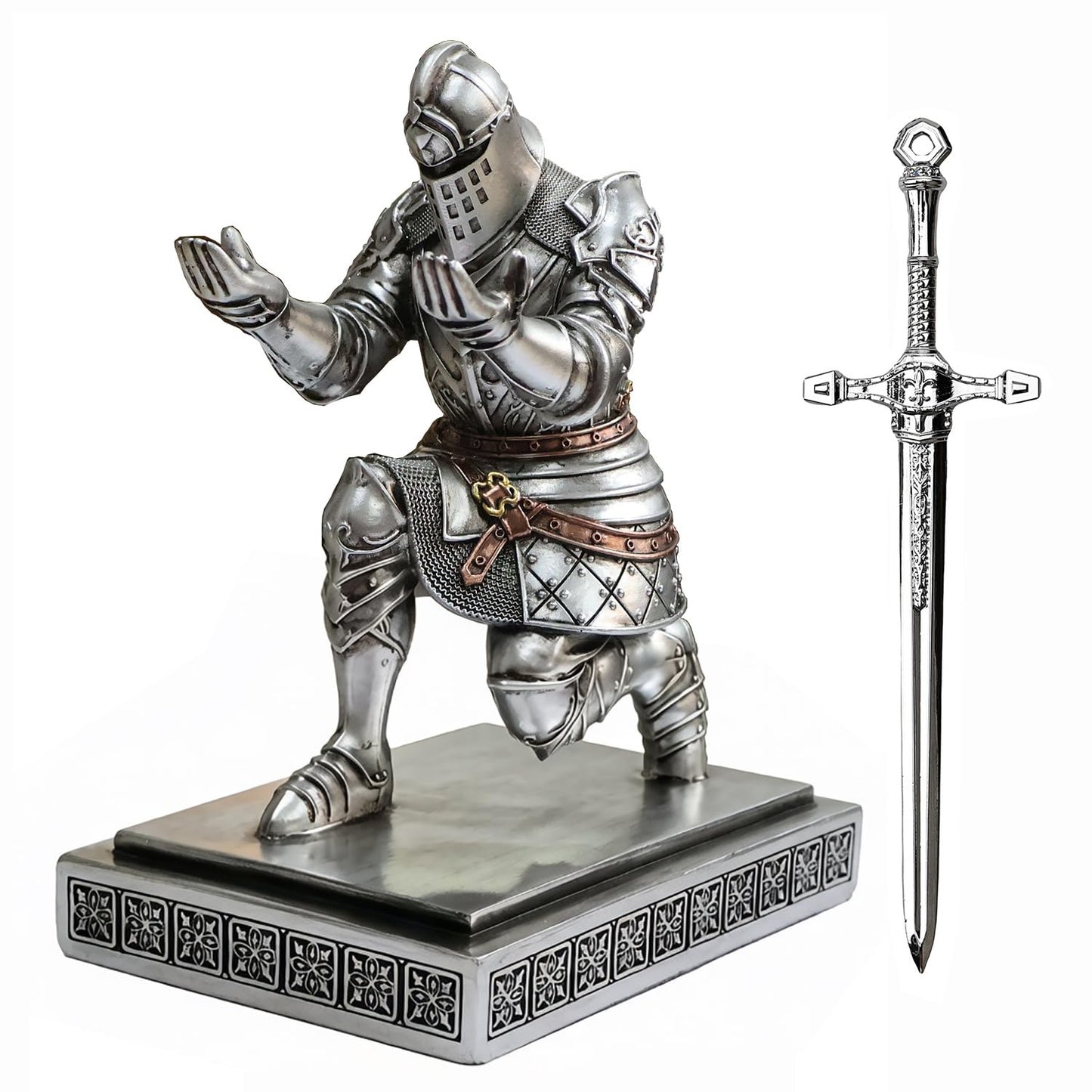King's Guard Knight Pen Holder with a Letter Opener Desk Organizers Silver