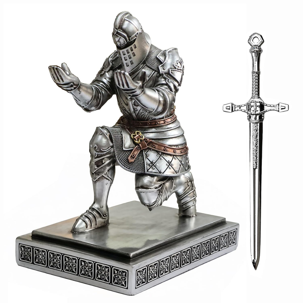 King's Guard Knight Pen Holder with a Letter Opener Desk Organizers Silver