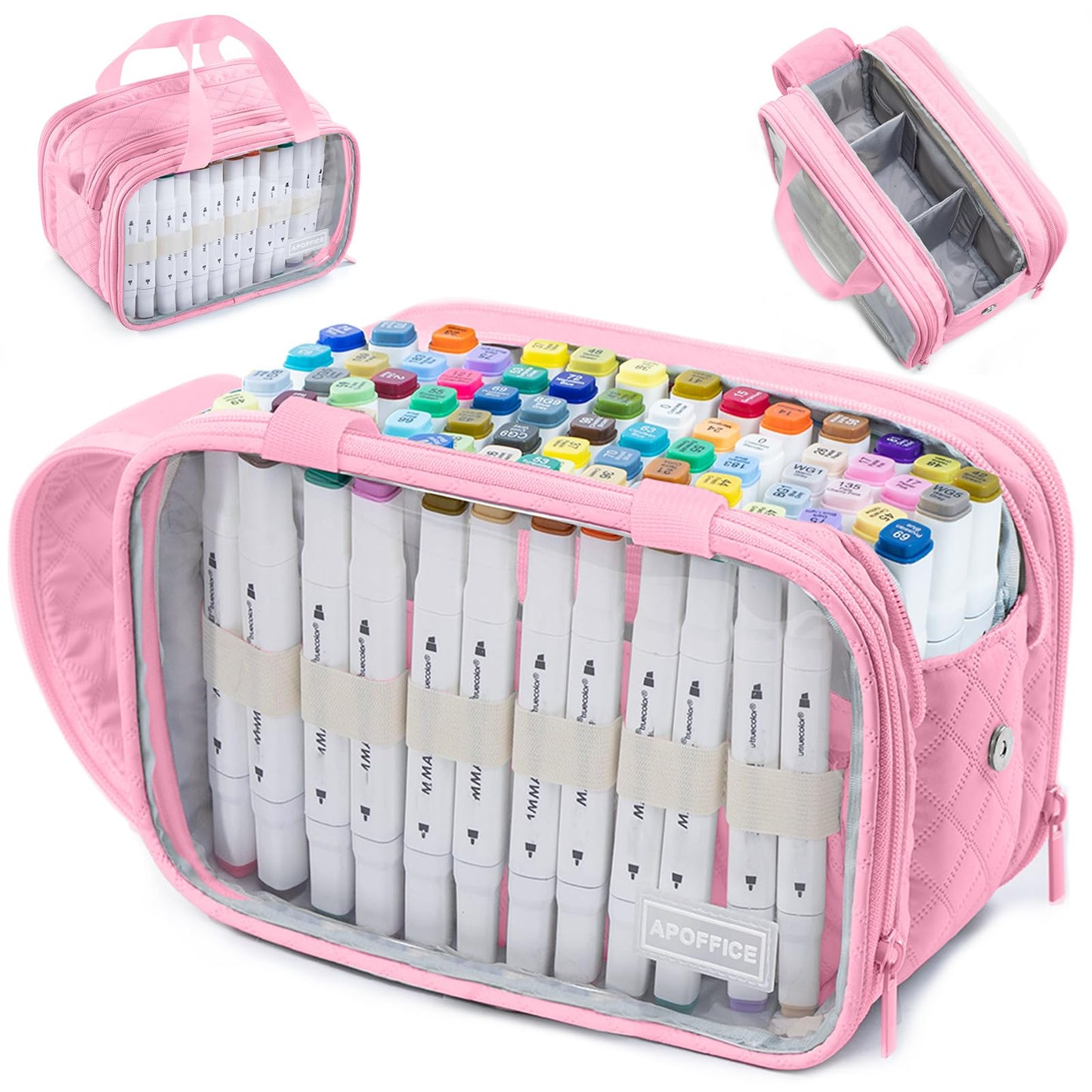 APOFFICE Marker Organizer Case – Holds 72-96Markers | Portable Art Marker Storage Bag with Clear